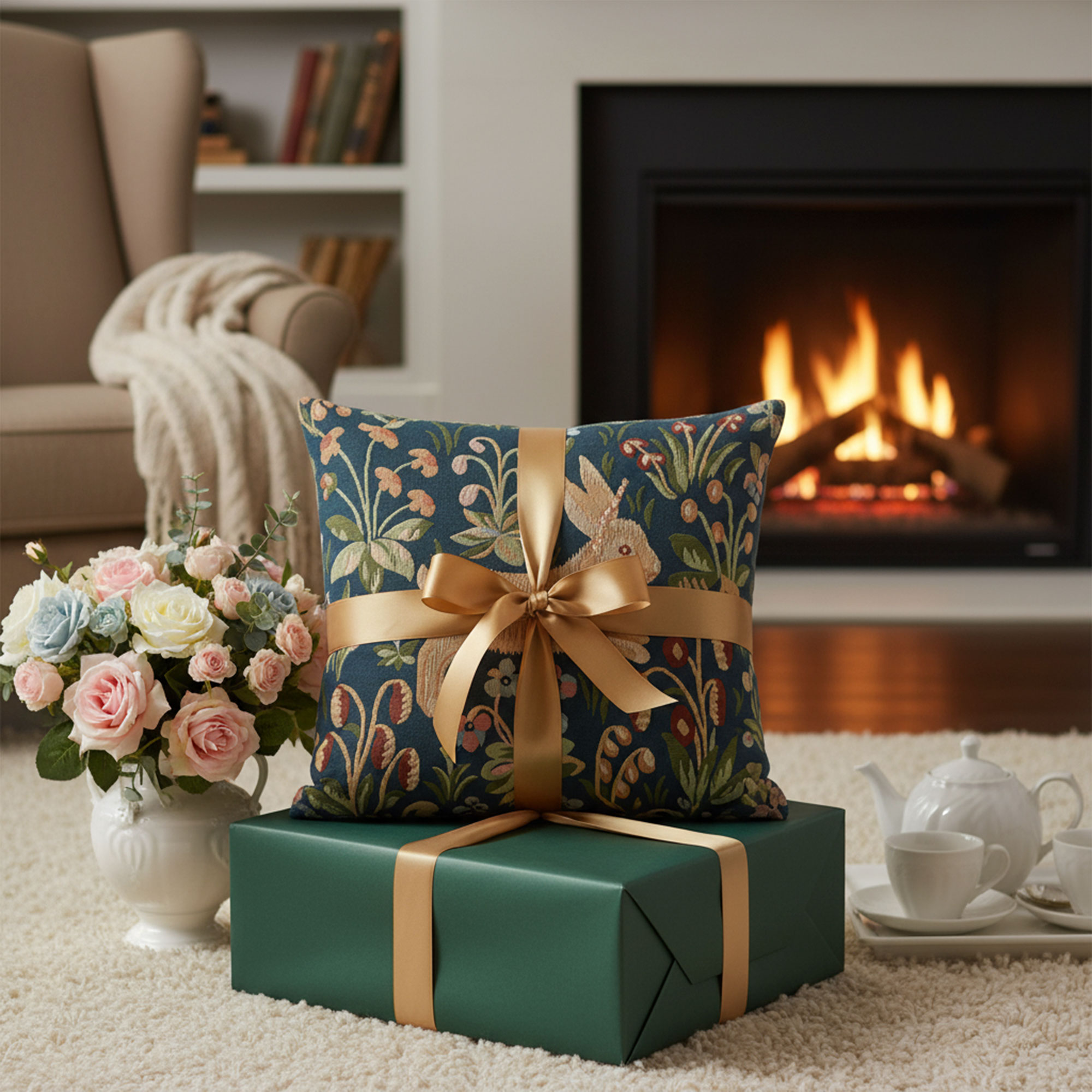 Medieval Rabbit Running Tapestry Pillow Cover 19x19 Inch Cotton Jacquard Woven Cushion Cover