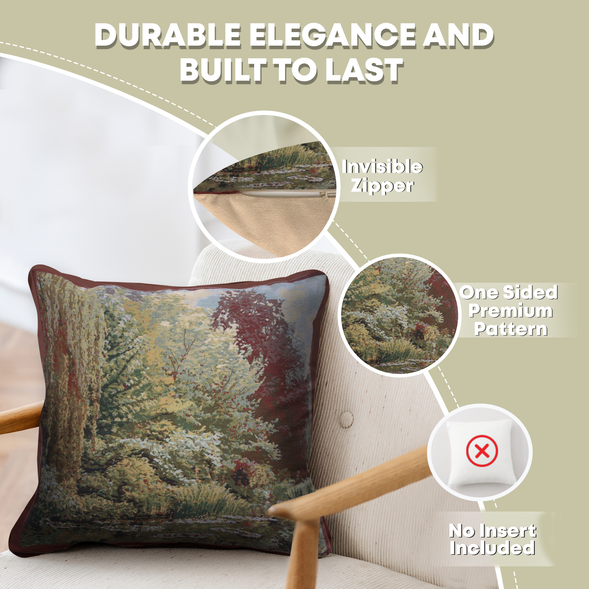 Claude Monet Trees Garden Tapestry Pillow Cover 17x17 Inch Cotton Jacquard Woven Cushion Cover