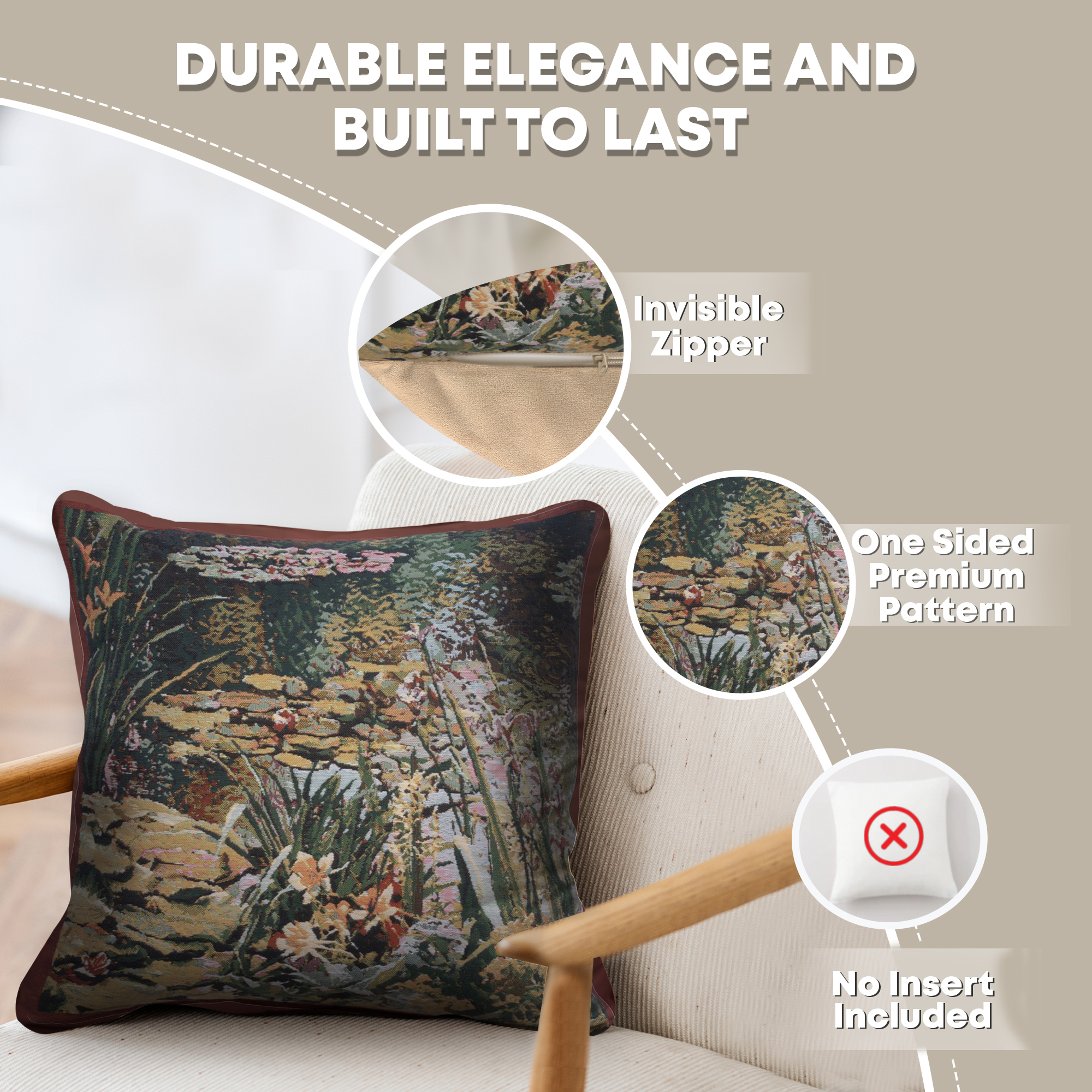 Claude Monet Yellow Garden Tapestry Pillow Cover 17x17 Inch Cotton Jacquard Woven Cushion Cover