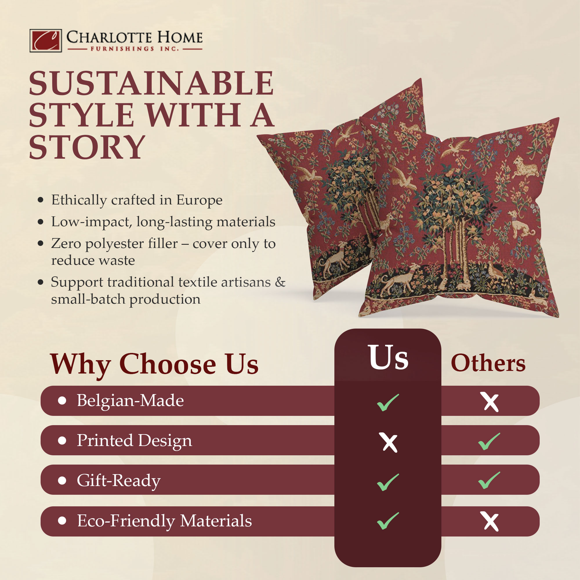 Medieval Vintage Unicorns I Tapestry Pillow Cover 18x18 Inch Cotton Jacquard Woven Cushion Cover