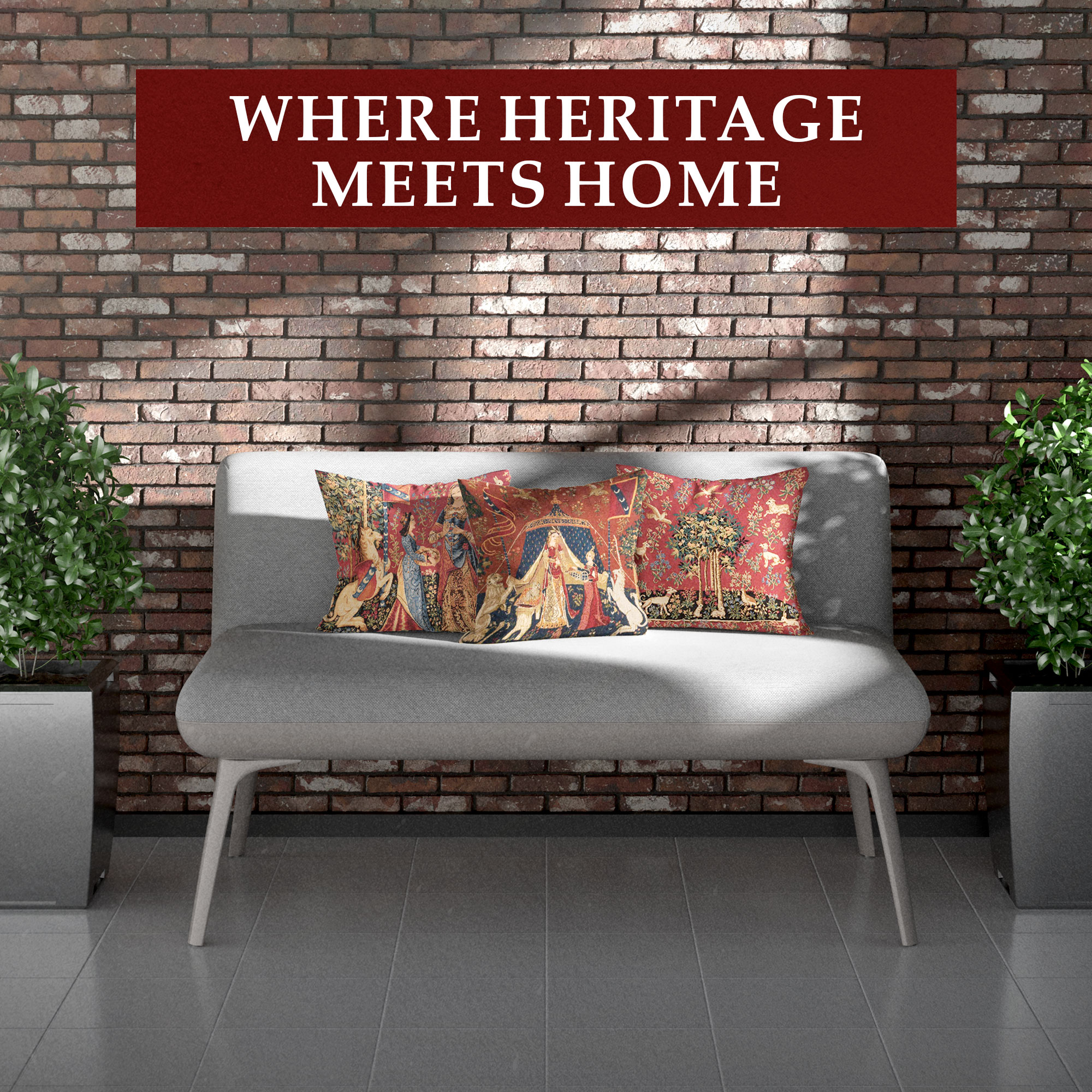 Medieval Vintage Unicorns I Tapestry Pillow Cover 18x18 Inch Cotton Jacquard Woven Cushion Cover