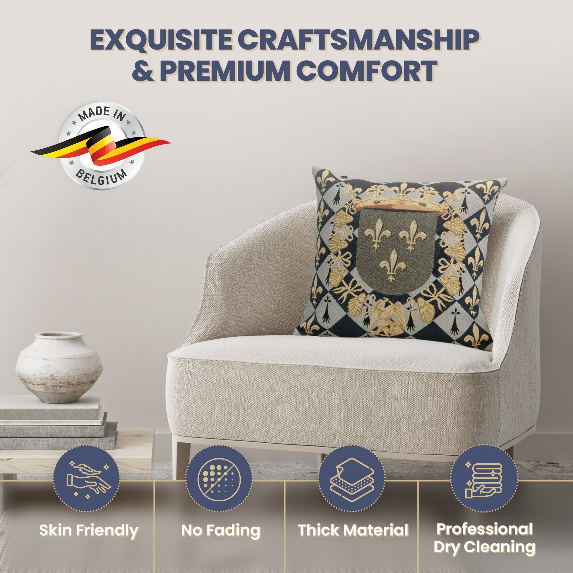 Medieval Crest I Tapestry Pillow Cover 18x18 Inch Cotton Jacquard Woven Cushion Cover