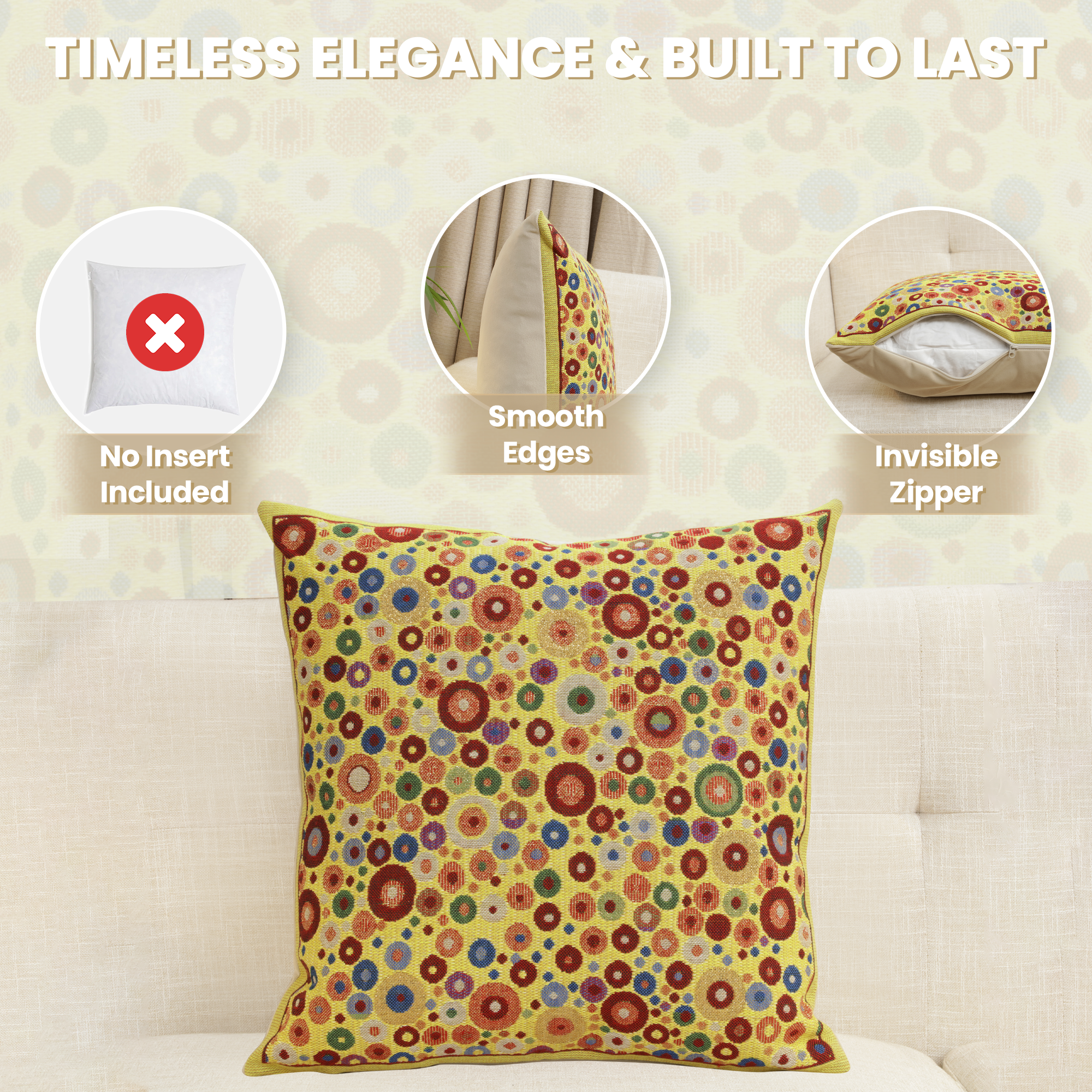 Gustav Klimt Polka Dots Tapestry Pillow Cover 16x16 Inch Cotton Jacquard Woven Cushion Cover