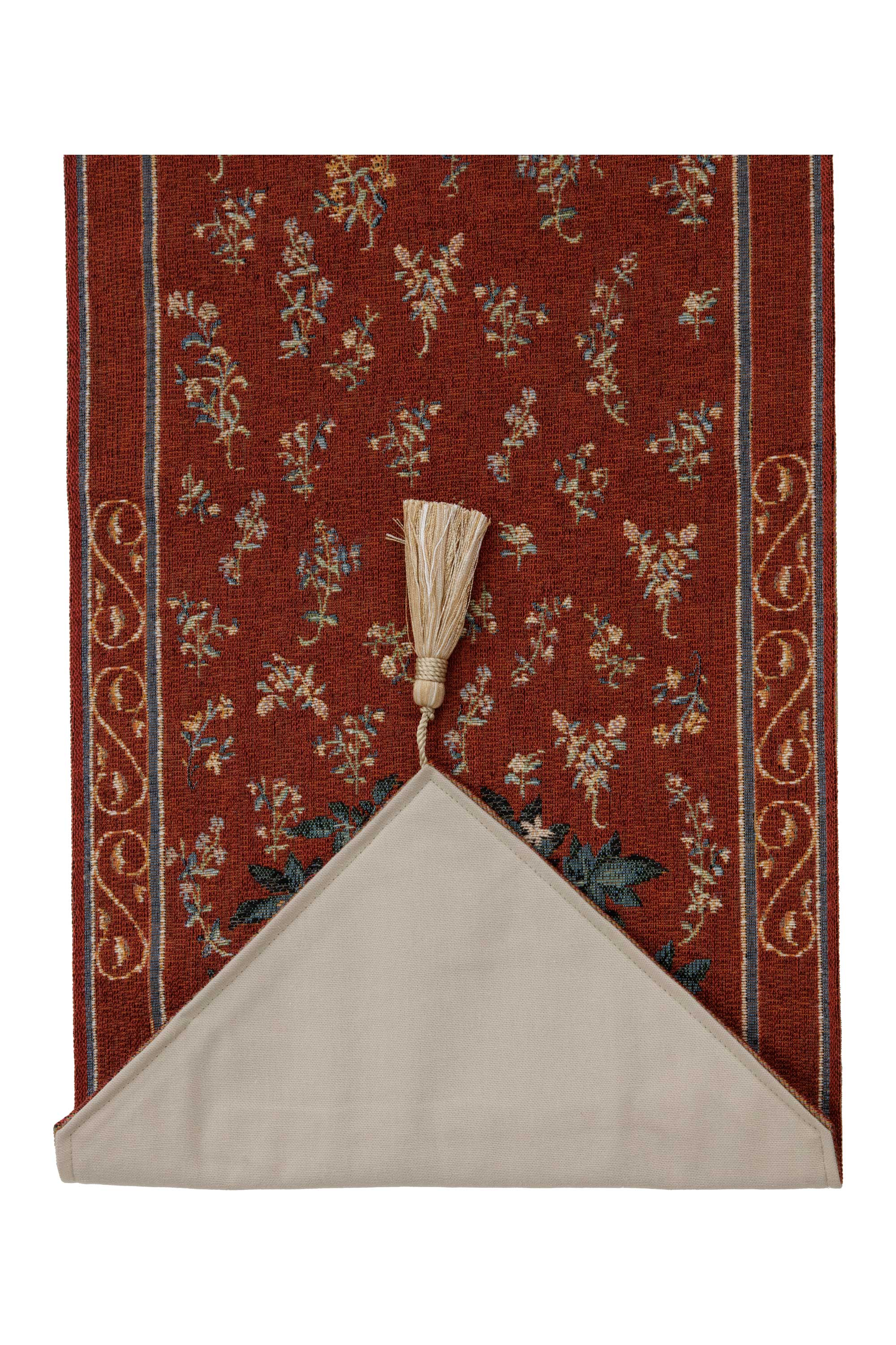 Orange Tree II Large French Jacquard Woven Table Runner 70x14 Inch Botanical Dining Decor