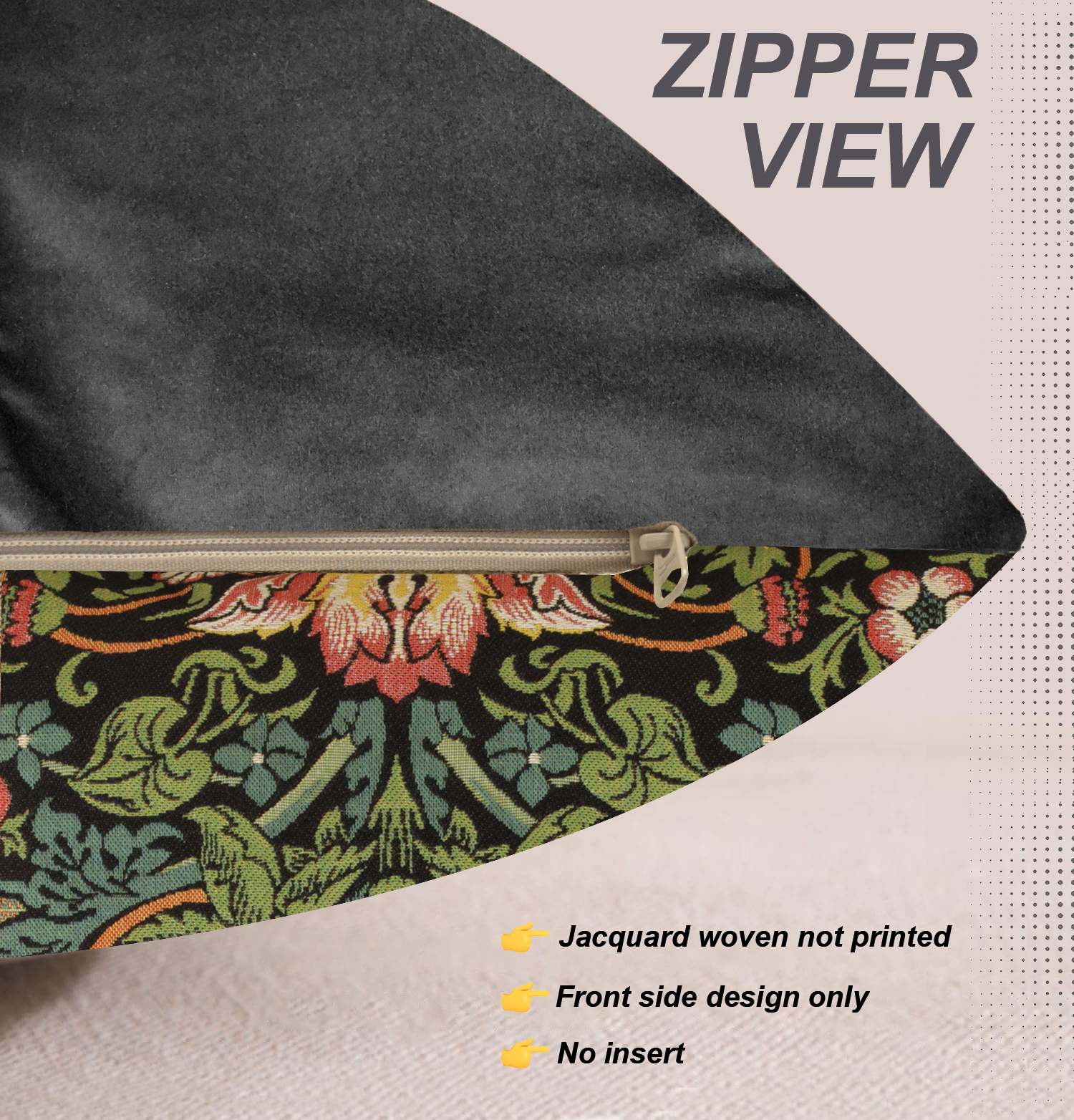 Black Strawberry Belgian Tapestry Pillow Cover 18x18 inch 100% Cotton Belgian Jacquard Woven Cushion Cover