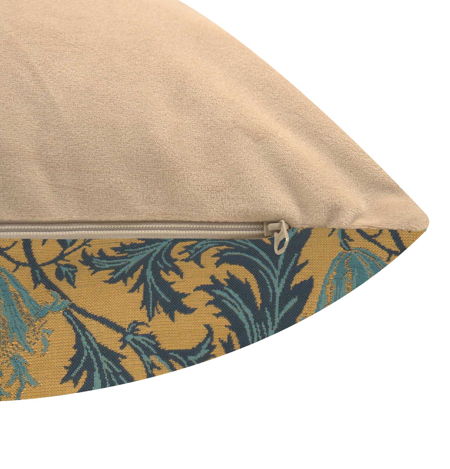 Anemone Blue Gold Belgian Tapestry Pillow Cover 16x16 inch Cotton Jacquard Woven Cushion Cover