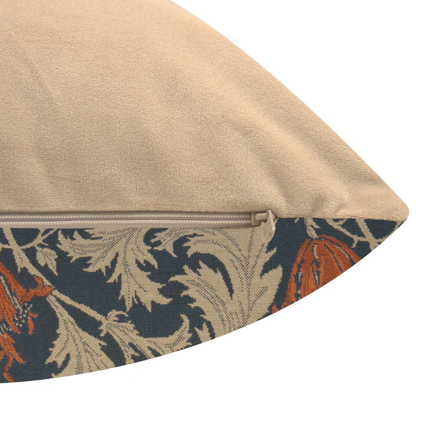 Anemone Blue Rust Belgian Tapestry Pillow Cover 16x16 inch Cotton Jacquard Woven Cushion Cover