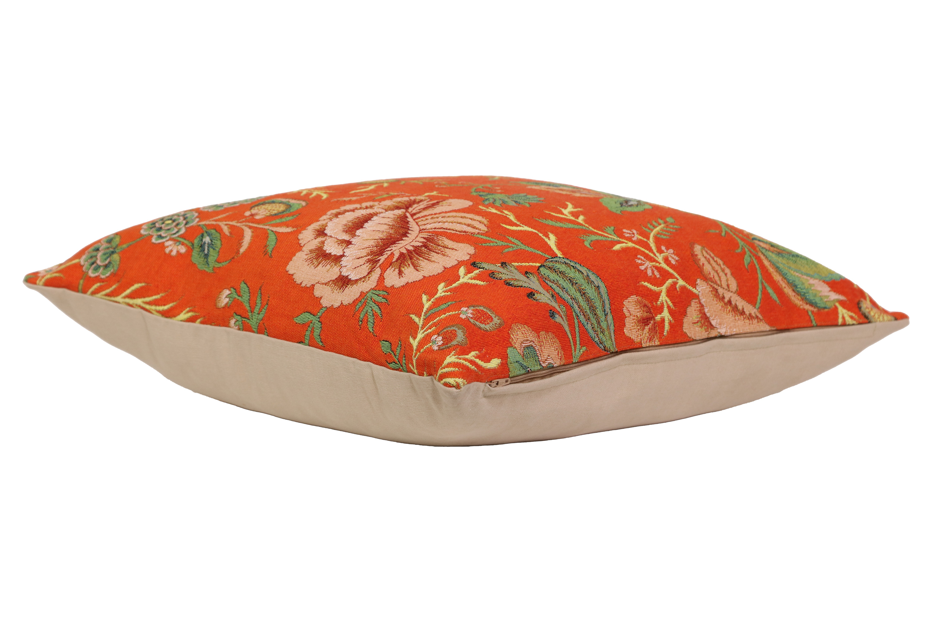 Floral Peony Orange A Tapestry Pillow Cover 19x19 Inch Cotton Jacquard Woven Cushion Cover
