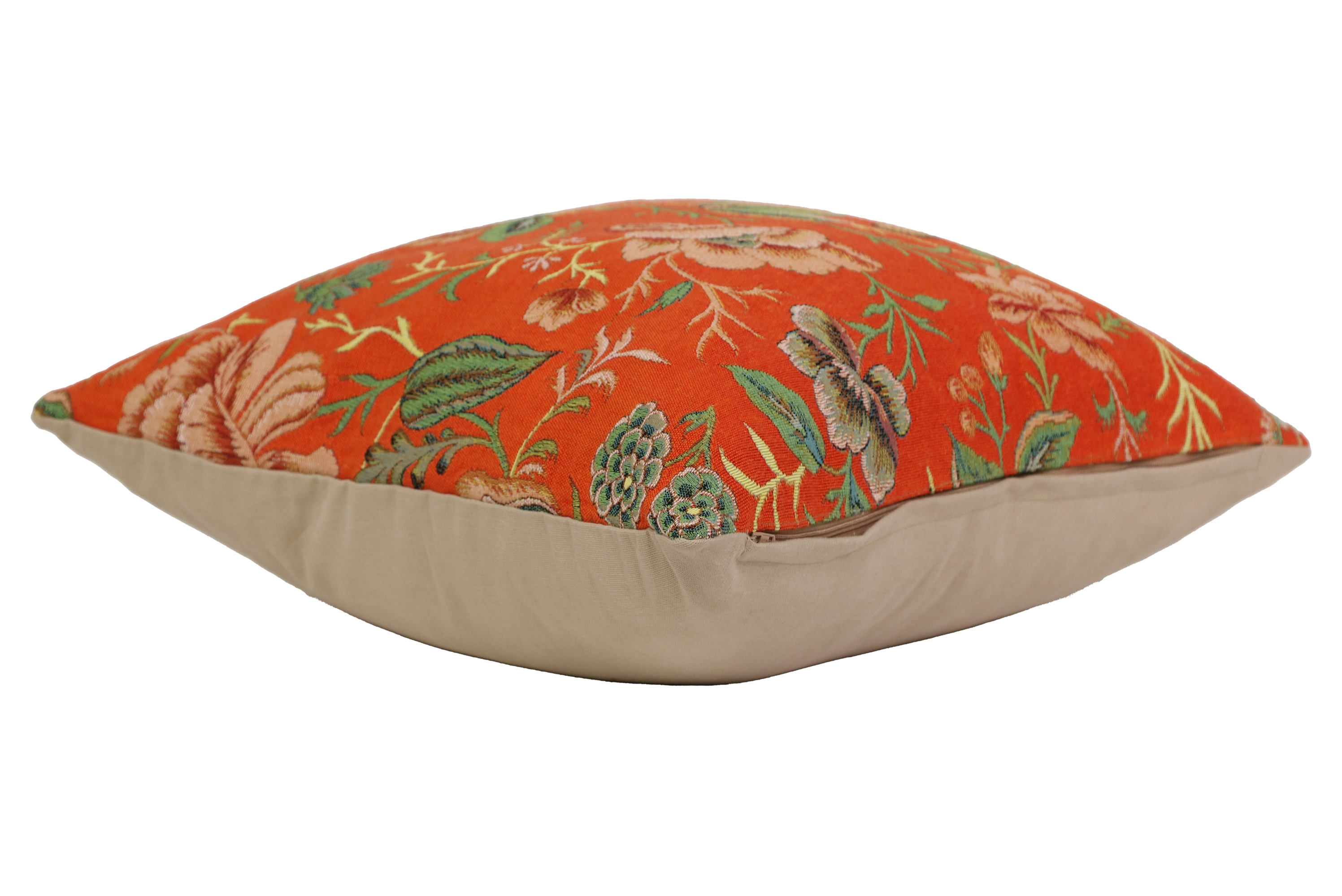 Floral Peony Orange B Tapestry Pillow Cover 19x19 Inch Cotton Jacquard Woven Cushion Cover