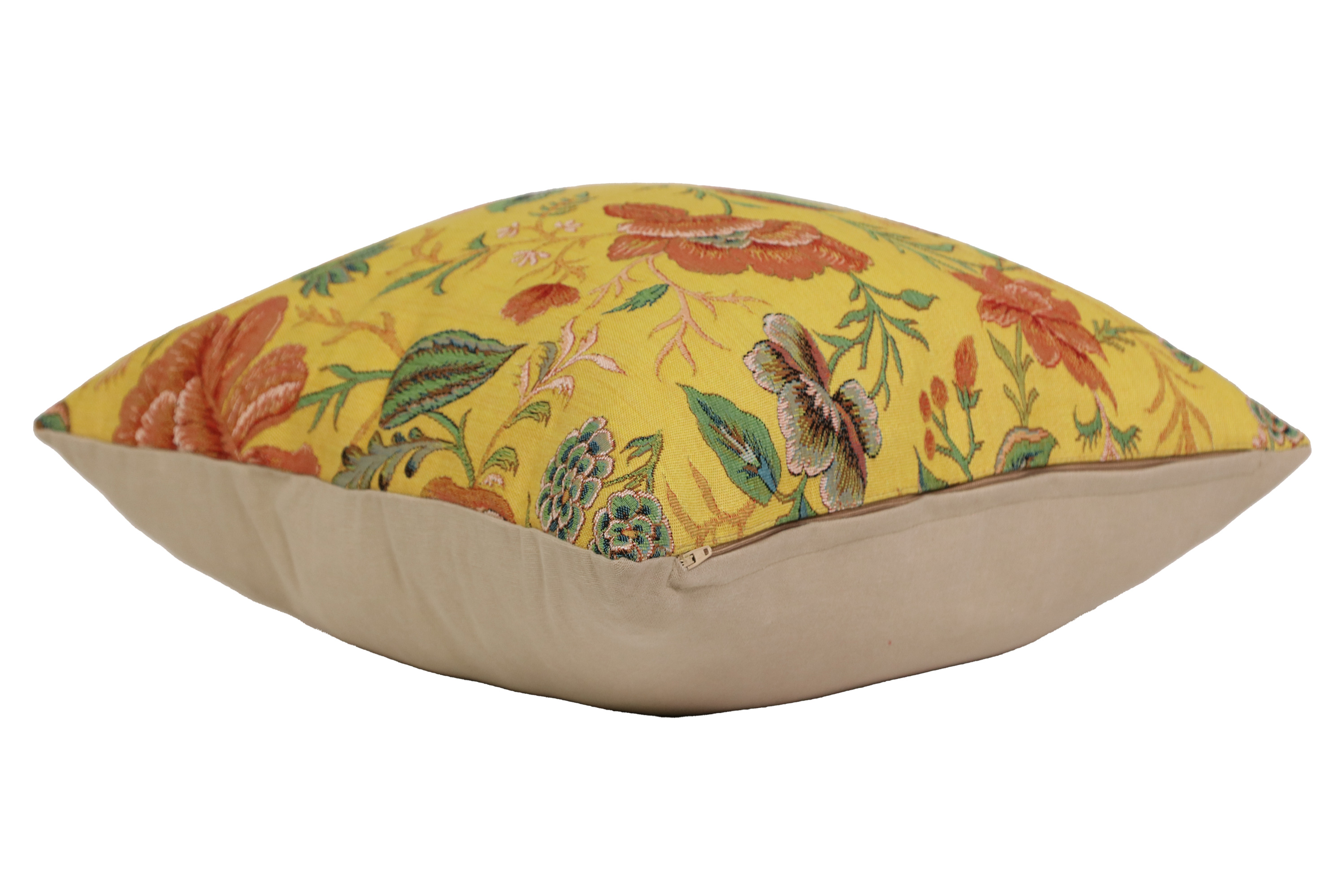 Floral Peony Yellow B Tapestry Pillow Cover 19x19 Inch Cotton Jacquard Woven Cushion Cover