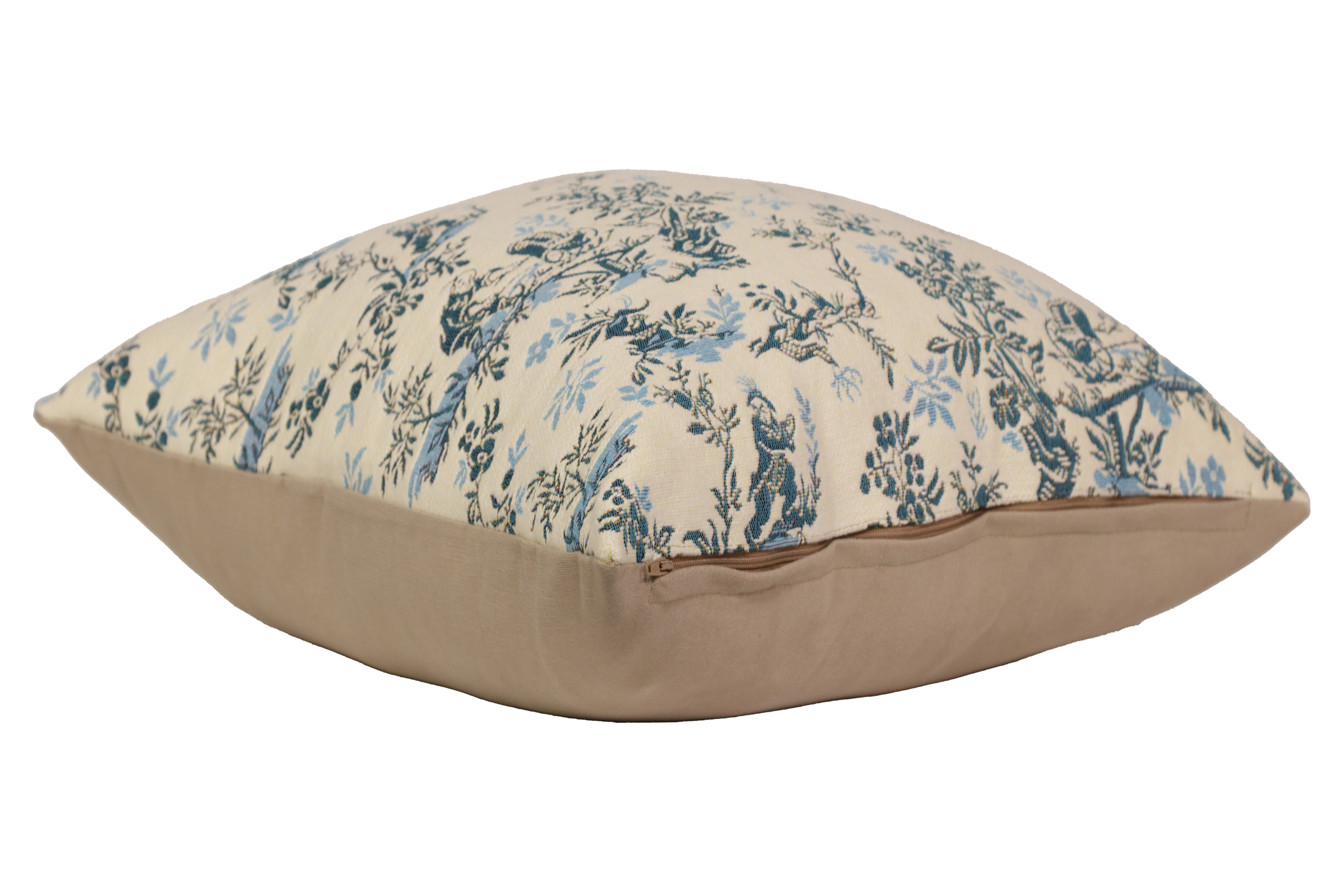 The Chinese on a Wheelbarrow Blue French Tapestry Pillow Cover 19x19 Inch Cotton Jacquard Woven Cushion Cover