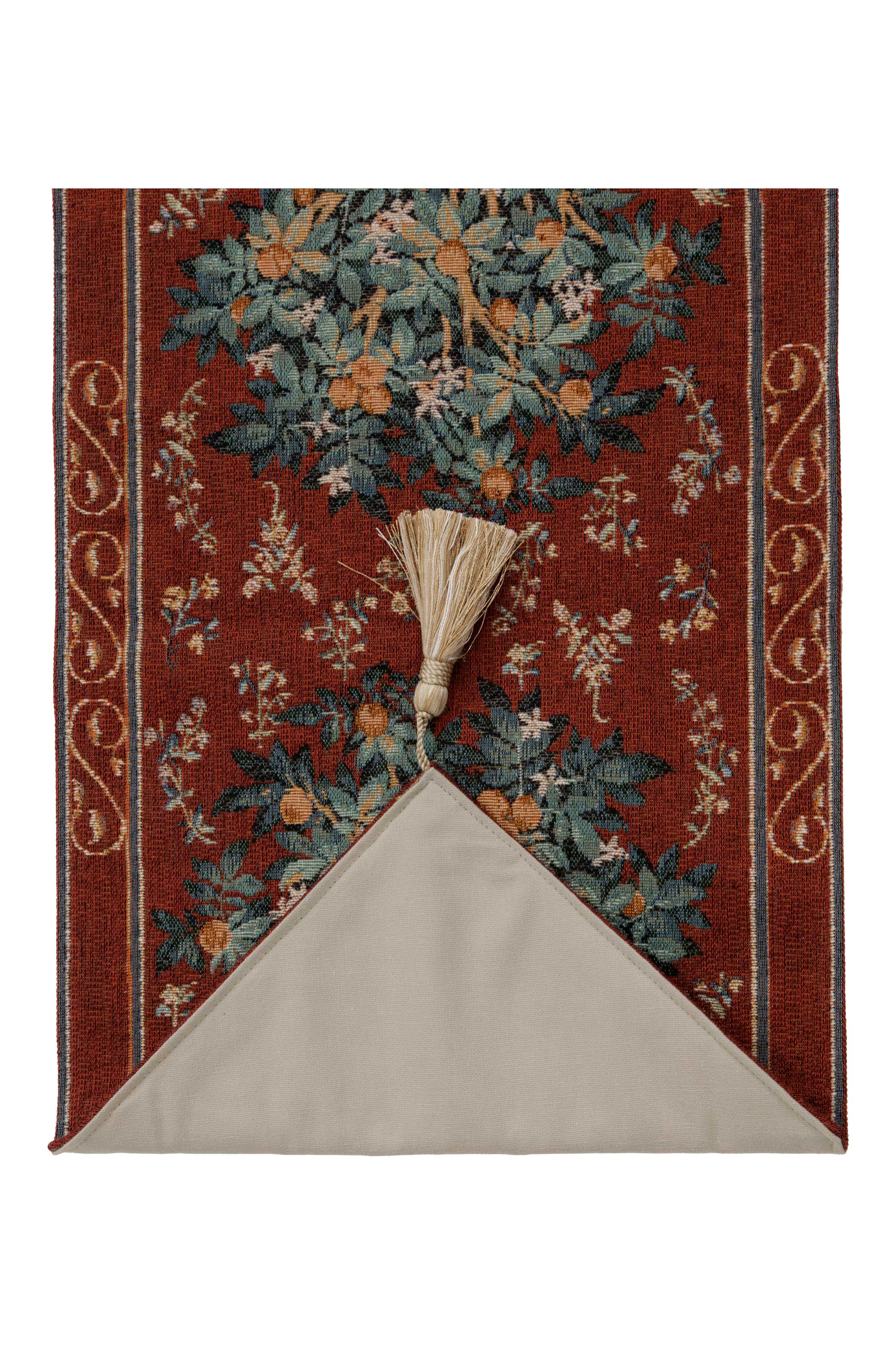 Orange Tree II French Jacquard Woven Table Runner 35x14 Inch Botanical Dining Decor