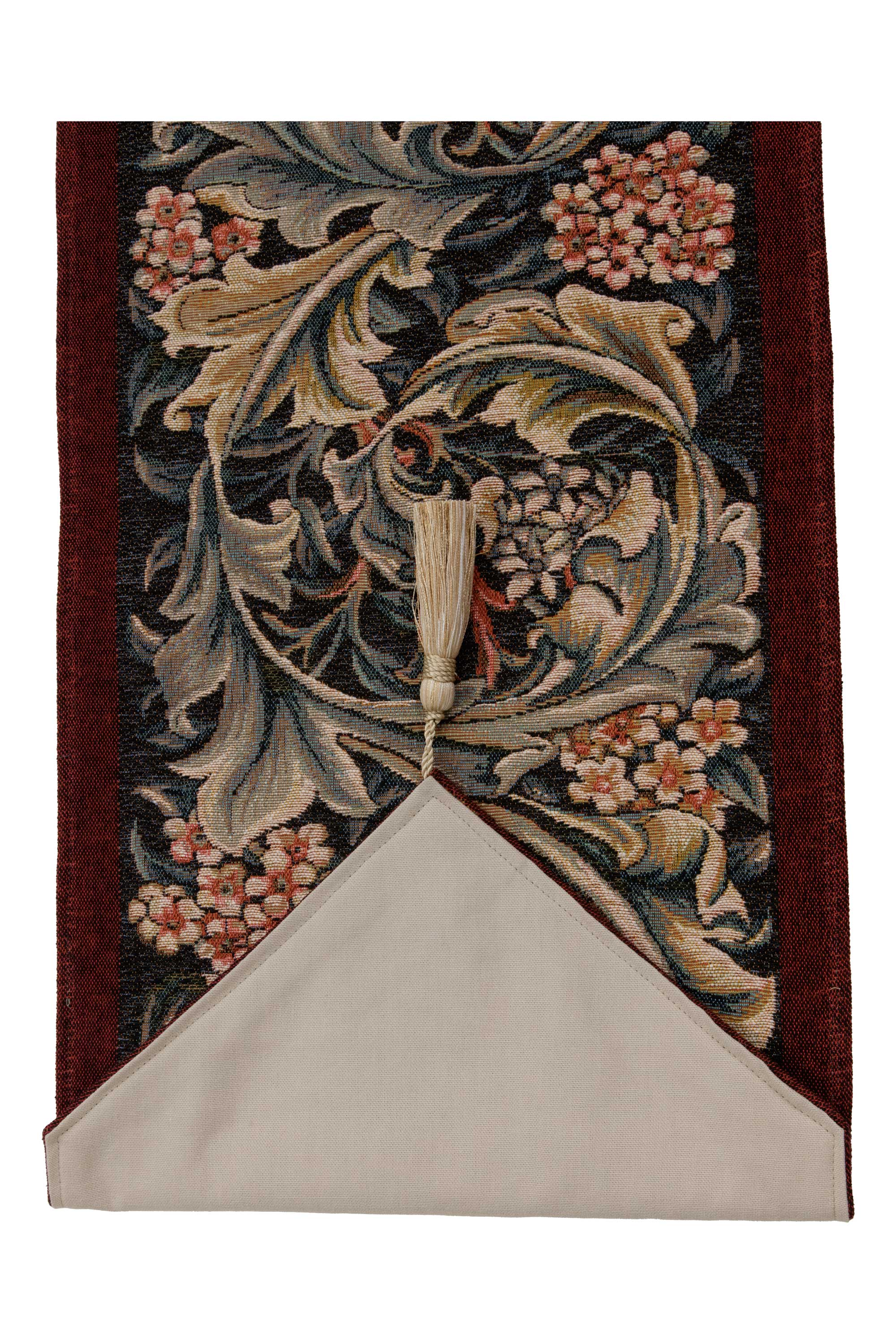 William Morris Red Large French Jacquard Woven Table Runner 71x14 Inch Arts Crafts Decor