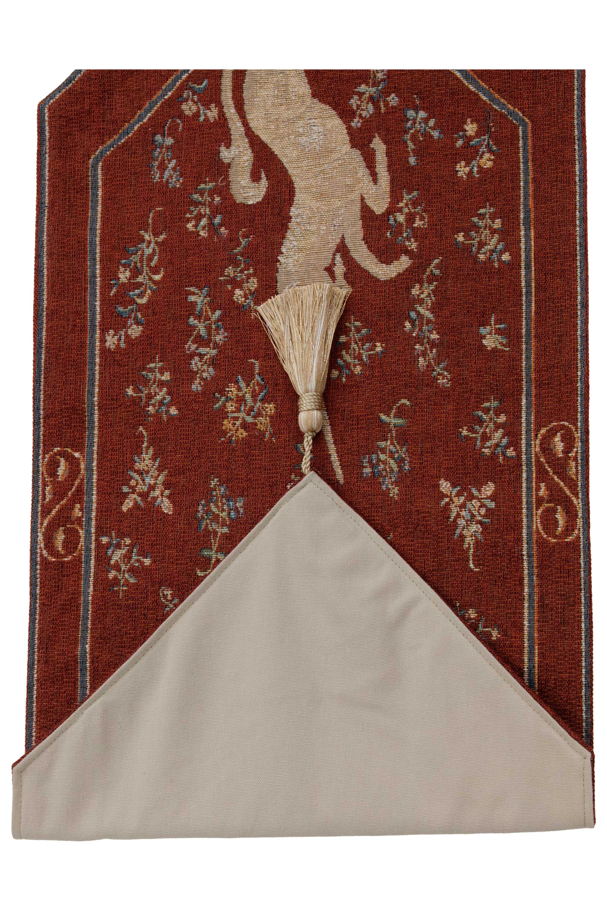Licorne II Medieval French Jacquard Table Runner 34x14 Inch Unicorn Tapestry Dining Decor