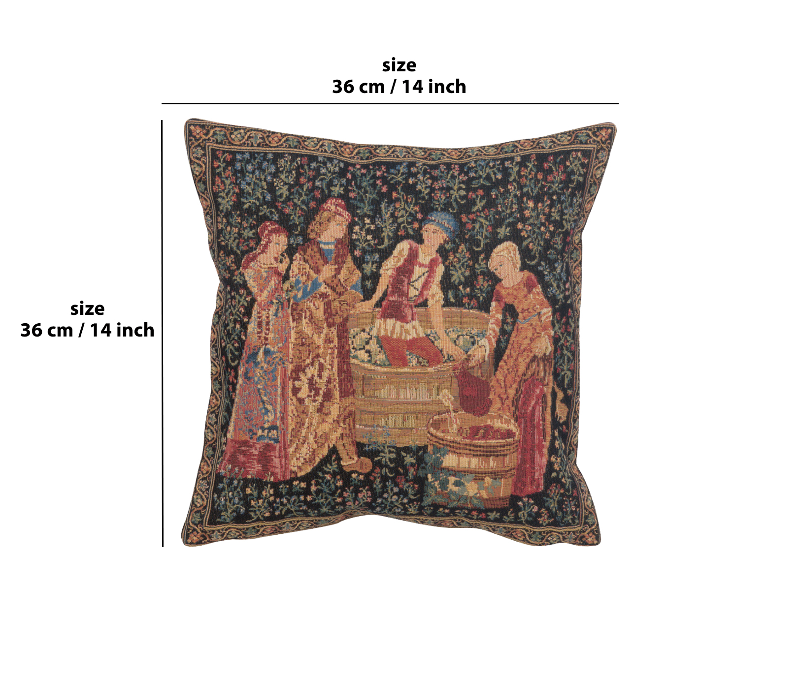 The Wine Press Belgian Tapestry Pillow Cover 14x14 Inch Cotton Jacquard Woven Cushion Cover