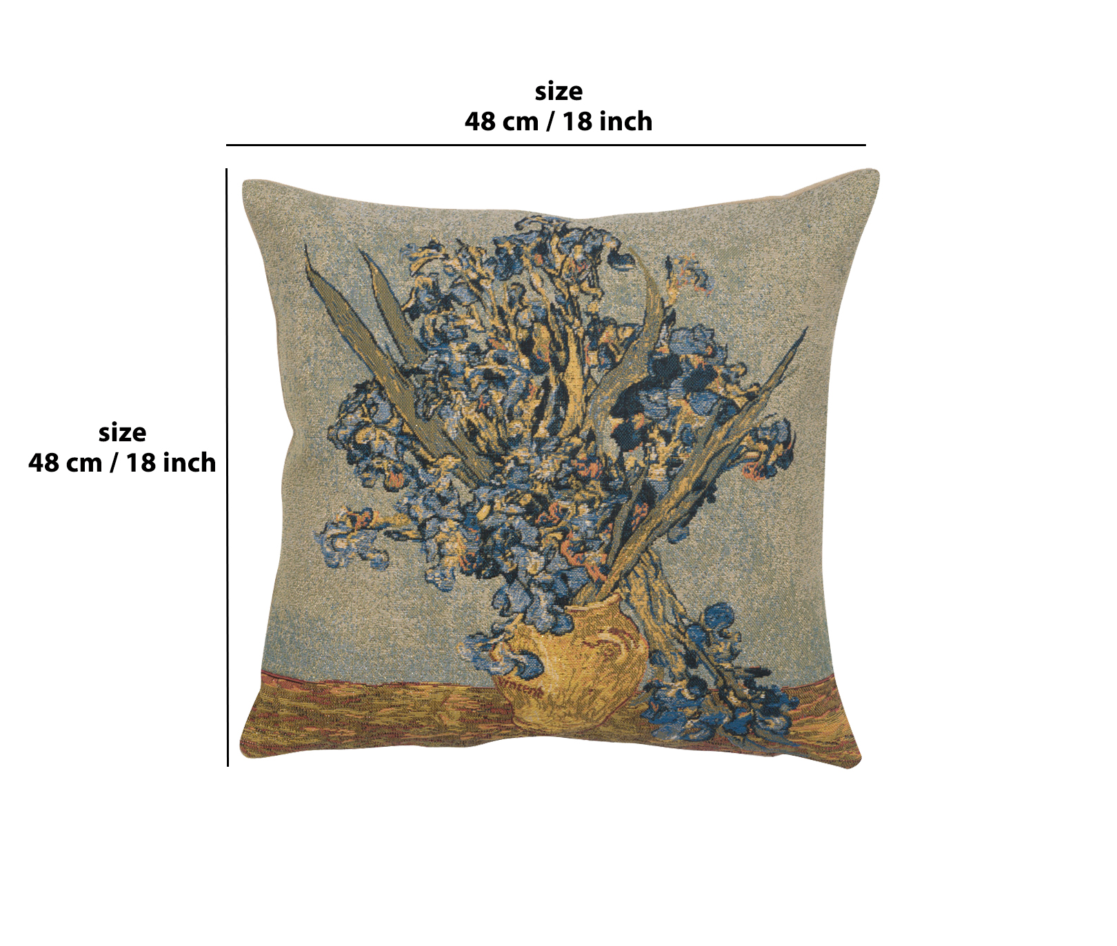 Vincent Van Gogh Vase Iris Tapestry Pillow Cover 18x18 Inch Cotton Jacquard Woven Cushion Cover