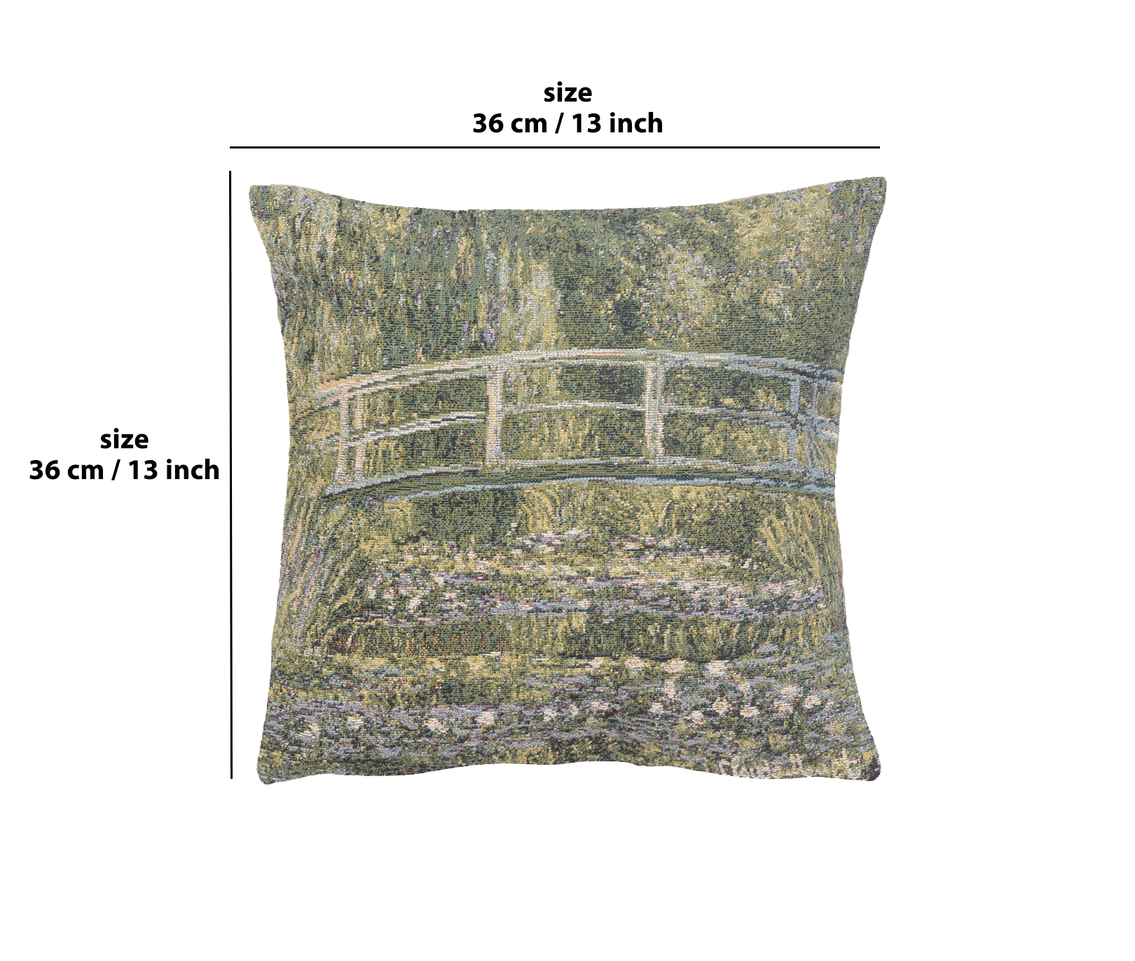 Claude Monet Bridge at Giverny Tapestry Pillow Cover 13x13 Inch Cotton Jacquard Woven Cushion Cover