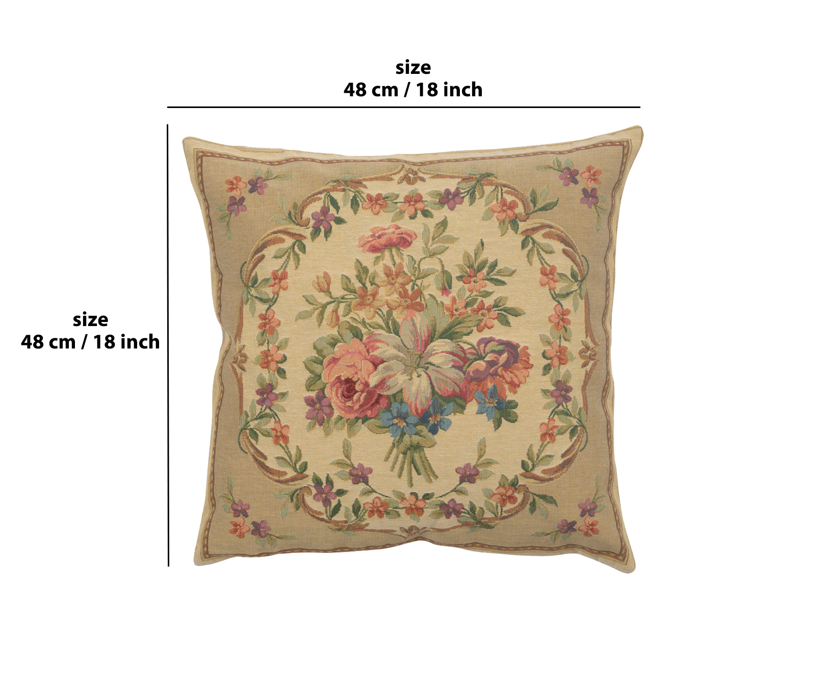 Floral Bouquet Beige Tapestry Pillow Cover 18x18 Inch Cotton Jacquard Woven Cushion Cover