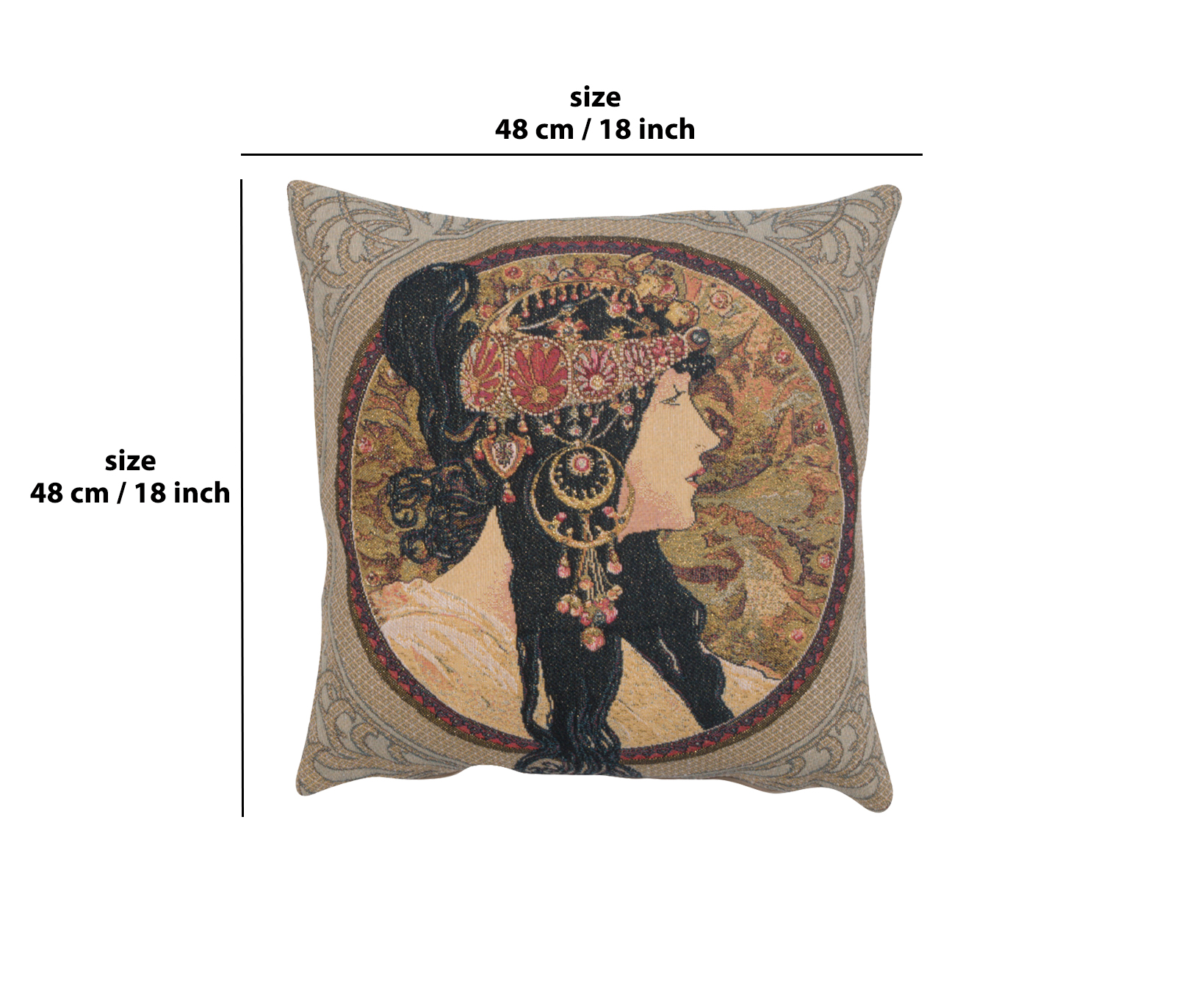 Alphonse Mucha Brunette Tapestry Pillow Cover 18x18 Inch Cotton Jacquard Woven Cushion Cover