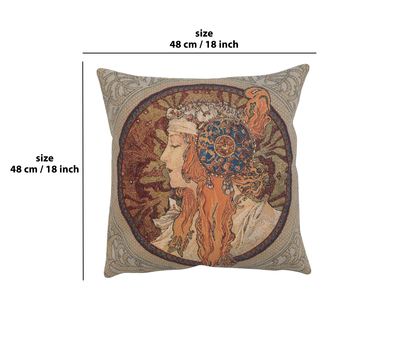 Alphonse Mucha Rousse Tapestry Pillow Cover 18x18 Inch Cotton Jacquard Woven Cushion Cover