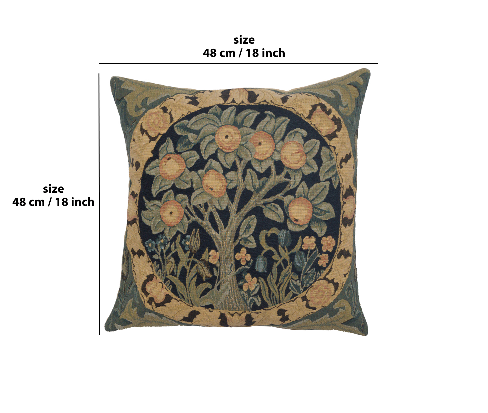 Orange Tree of Life Belgian Tapestry Pillow Cover 18x18 inch 100% Cotton Belgian Jacquard Woven Cushion Cover