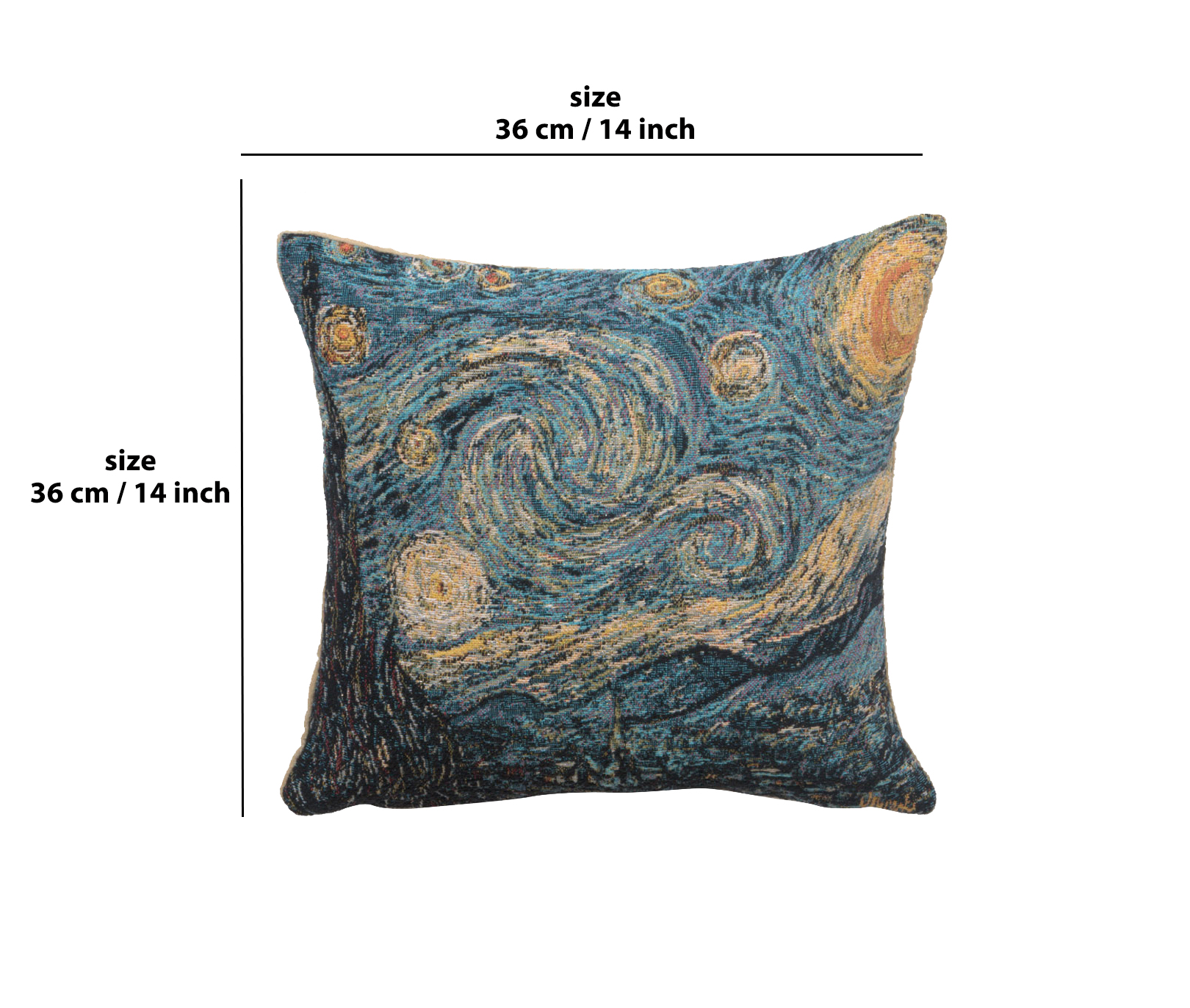 Vincent Van Gogh Starry Night Small Tapestry Pillow Cover 14x14 Inch Cotton Jacquard Woven Cushion Cover