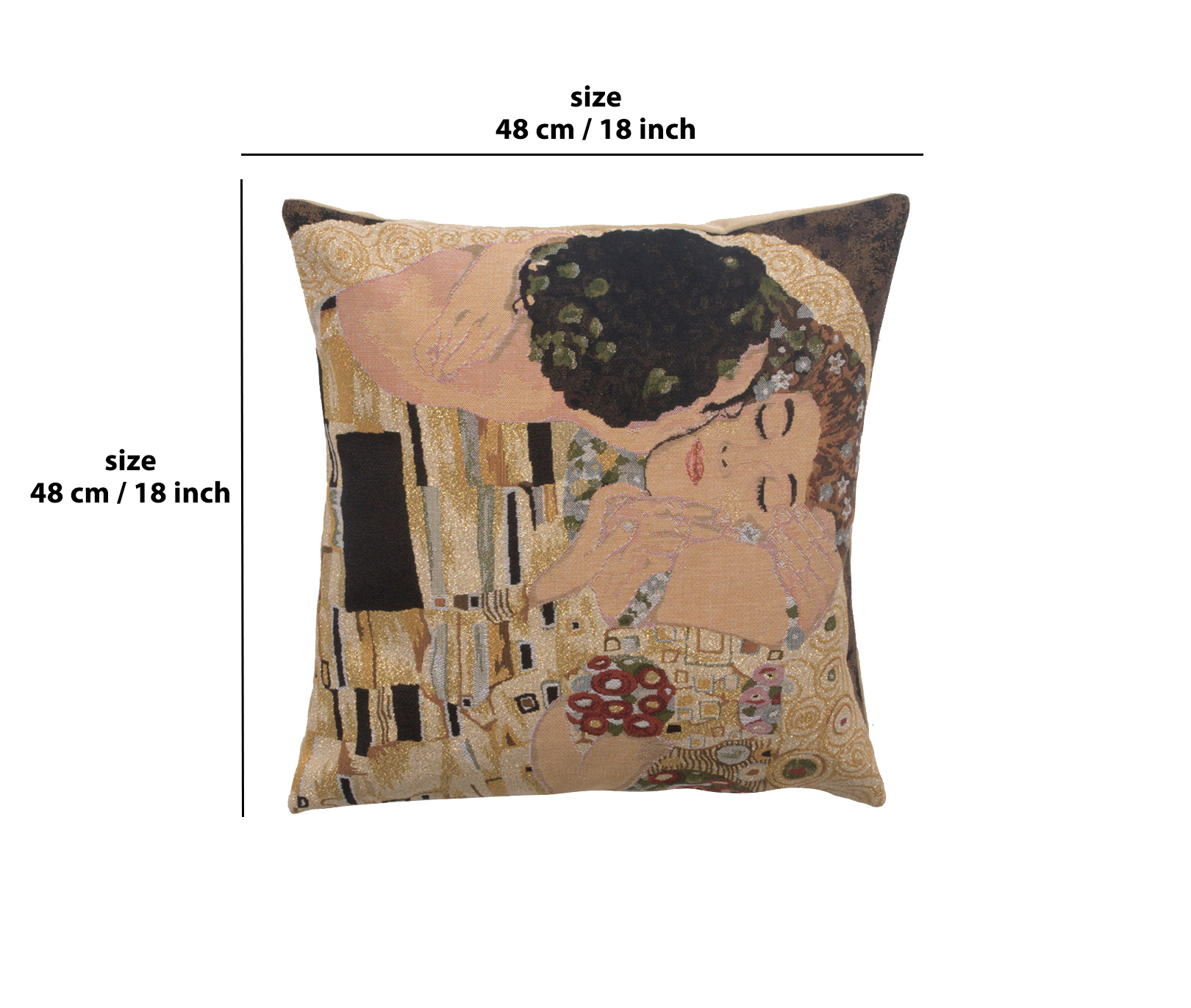 Gustav Klimt Le Baiser Tapestry Pillow Cover 18x18 Inch Cotton Jacquard Woven Cushion Cover