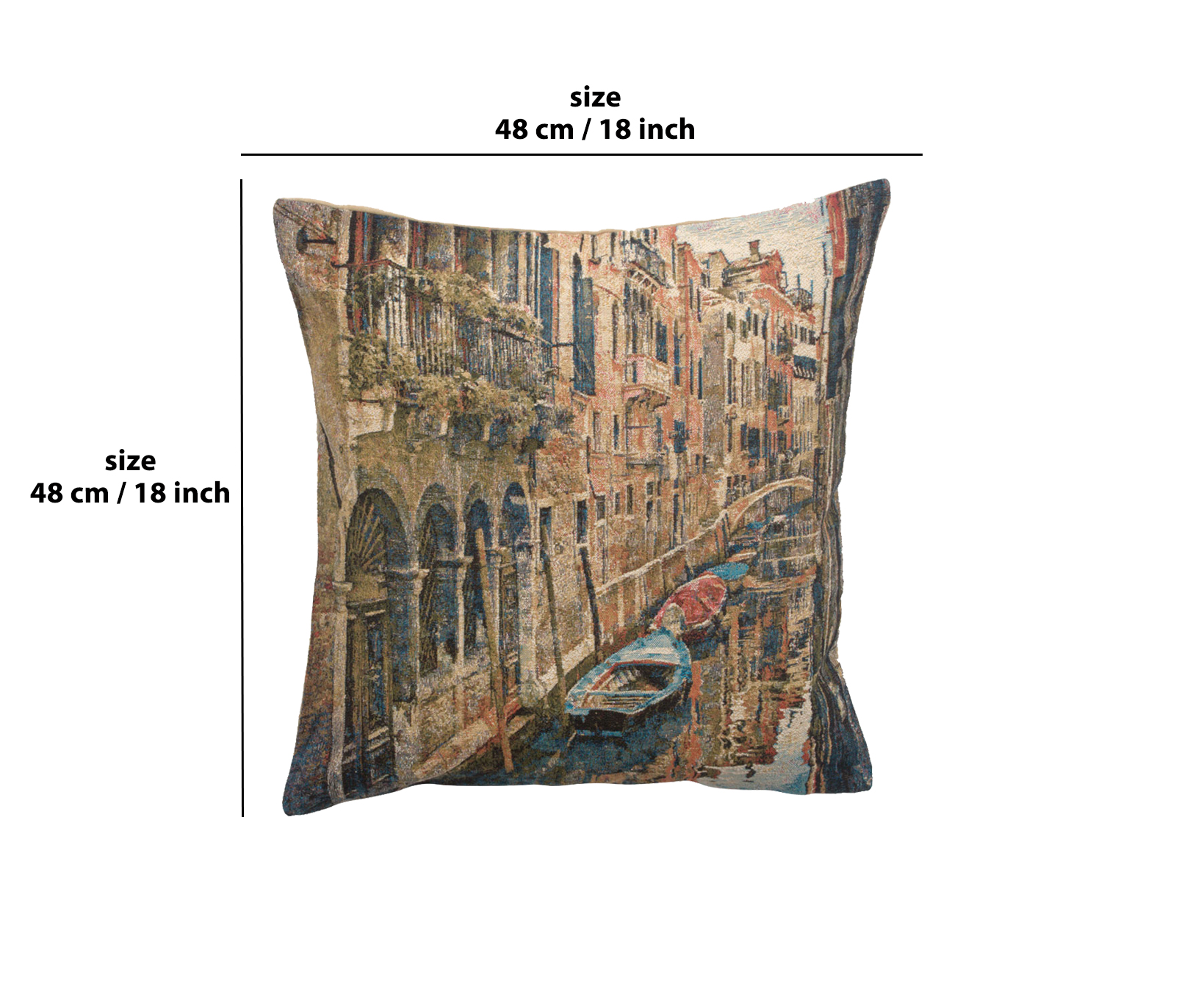Vintage Venice Large Tapestry Pillow Cover 18x18 Inch Cotton Jacquard Woven Cushion Cover