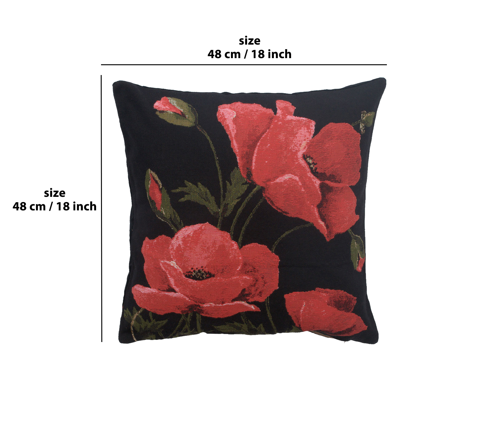 Floral Poppies Large Tapestry Pillow Cover 18x18 Inch Cotton Jacquard Woven Cushion Cover