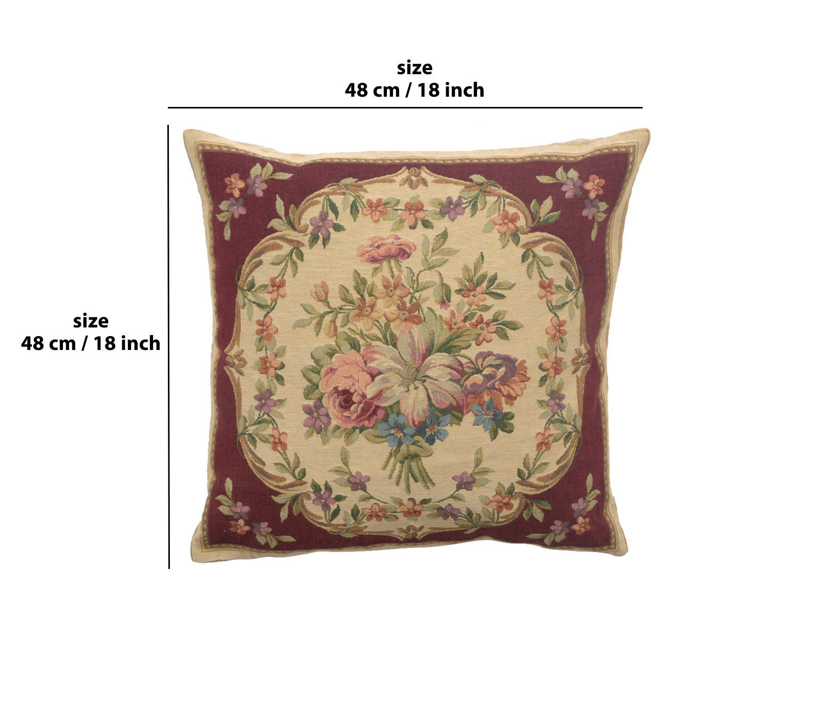 Floral Bouquet Red Tapestry Pillow Cover 18x18 Inch Cotton Jacquard Woven Cushion Cover