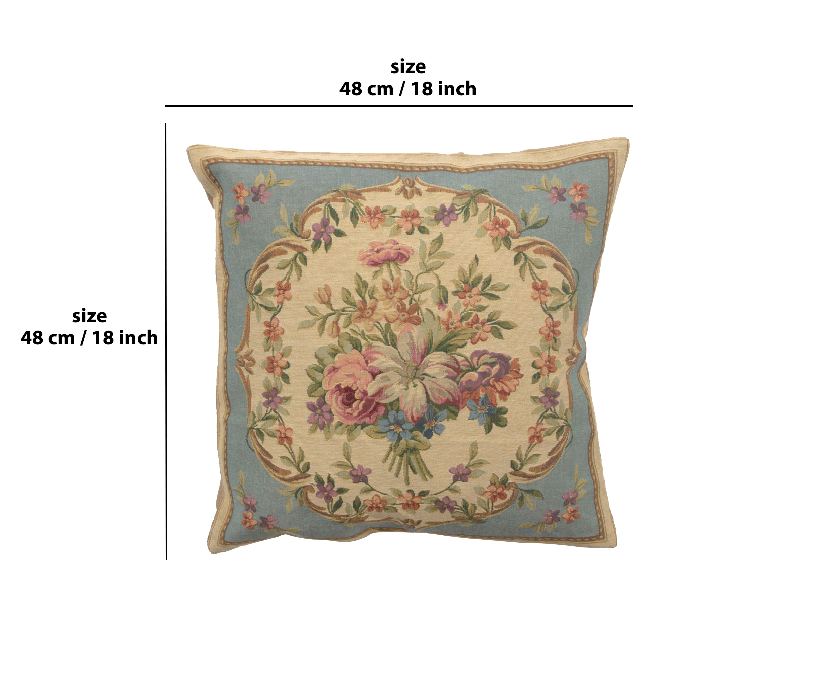 Floral Bouquet Blue Tapestry Pillow Cover 18x18 Inch Cotton Jacquard Woven Cushion Cover
