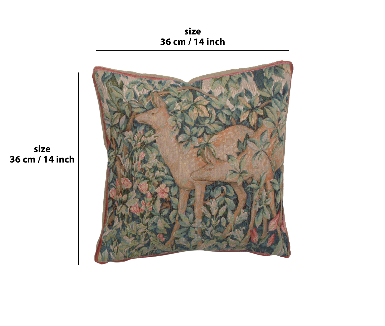 Two Does in a Forest French Tapestry Pillow Cover 14x14 Cotton Jacquard Woven Cushion Cover