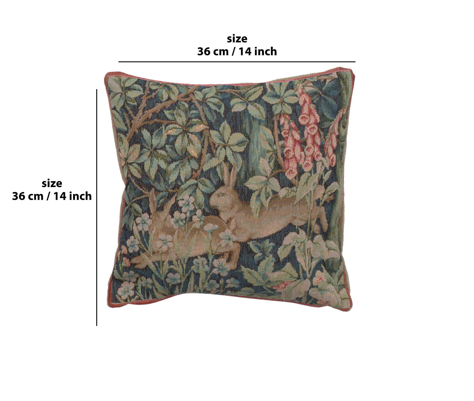 Two Hares in a Forest French Tapestry Pillow Cover 14x14 Cotton Jacquard Woven Cushion Cover