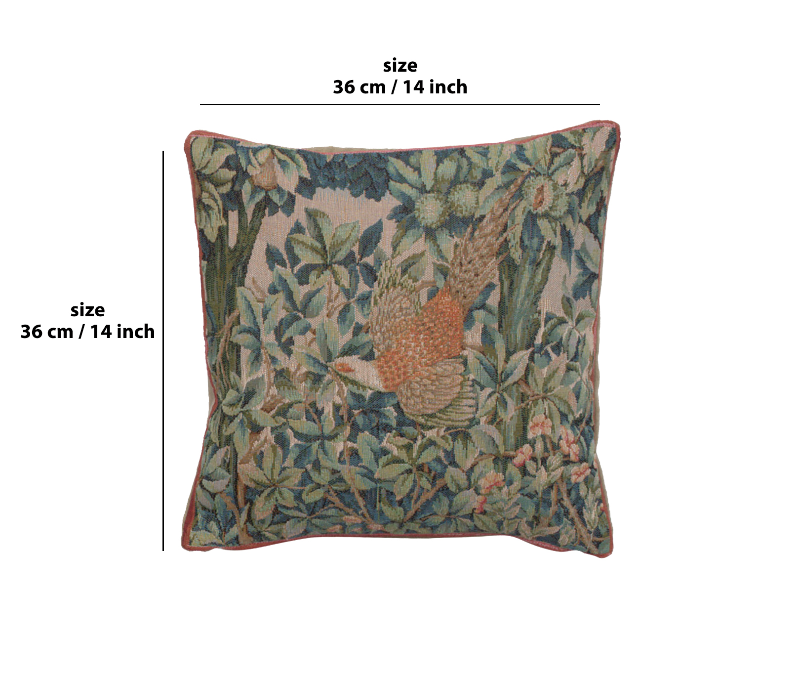 Pheasant in a Forest French Tapestry Pillow Cover 14x14 Cotton Jacquard Woven Cushion Cover