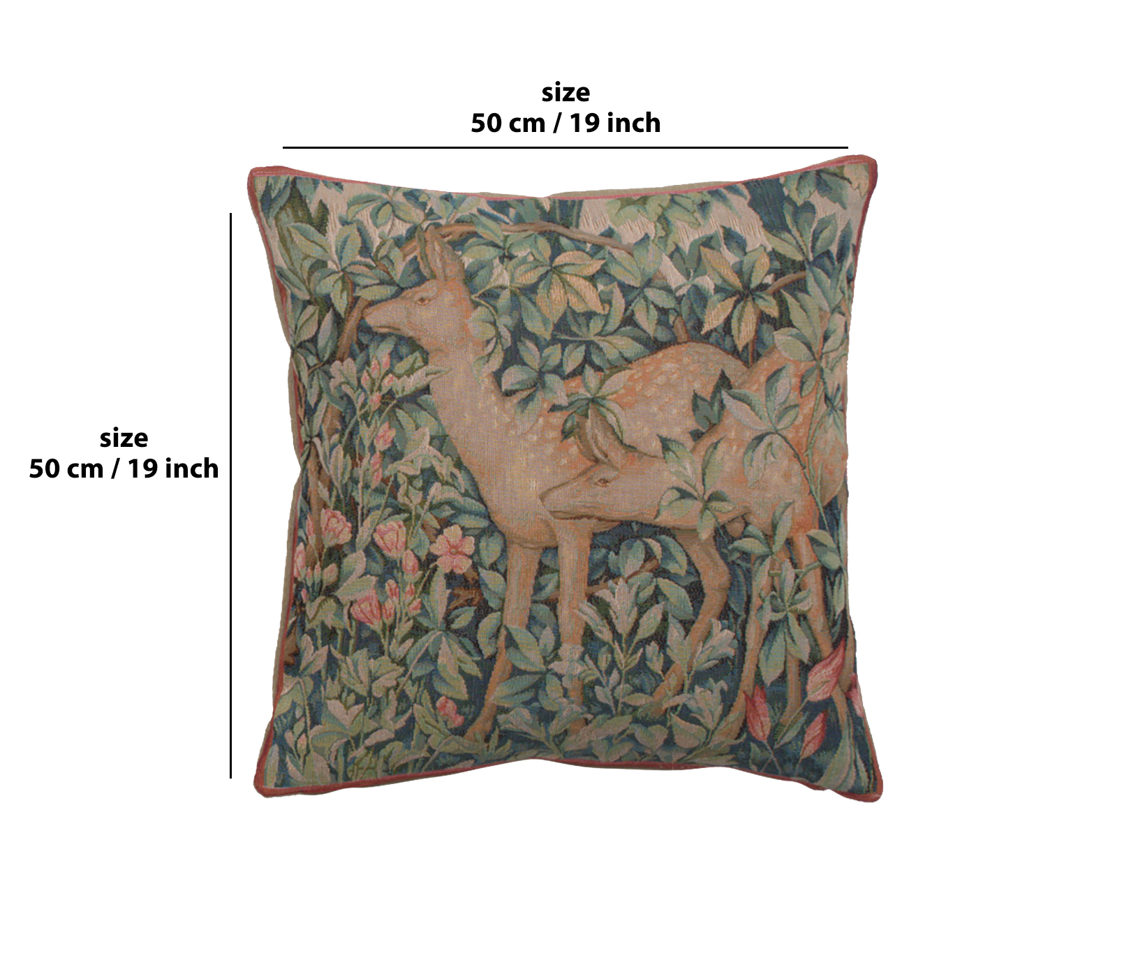 Two Does in a Forest French Tapestry Pillow Cover 19x19 inch Cotton Jacquard Woven Cushion Cover