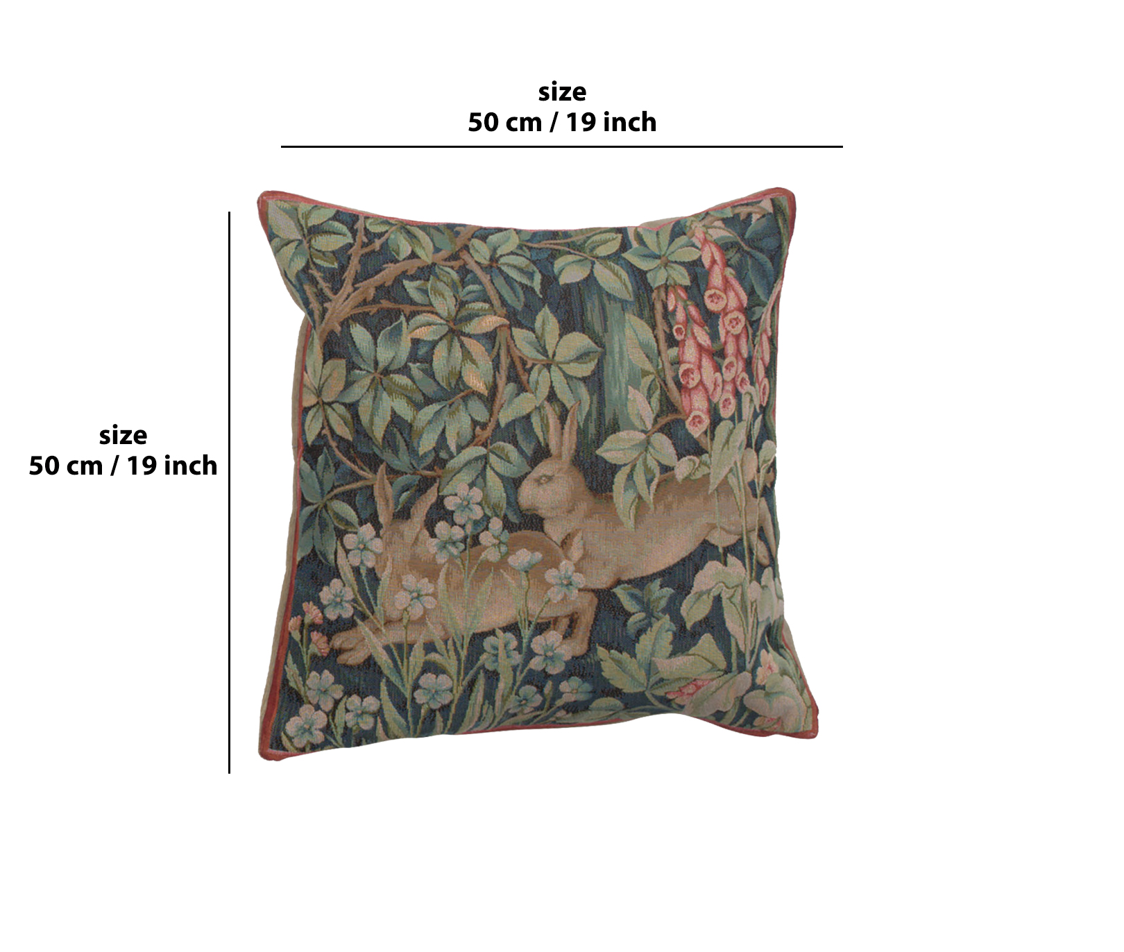 Two Hares in a Forest French Tapestry Pillow Cover 19x19 inch Cotton Jacquard Woven Cushion Cover