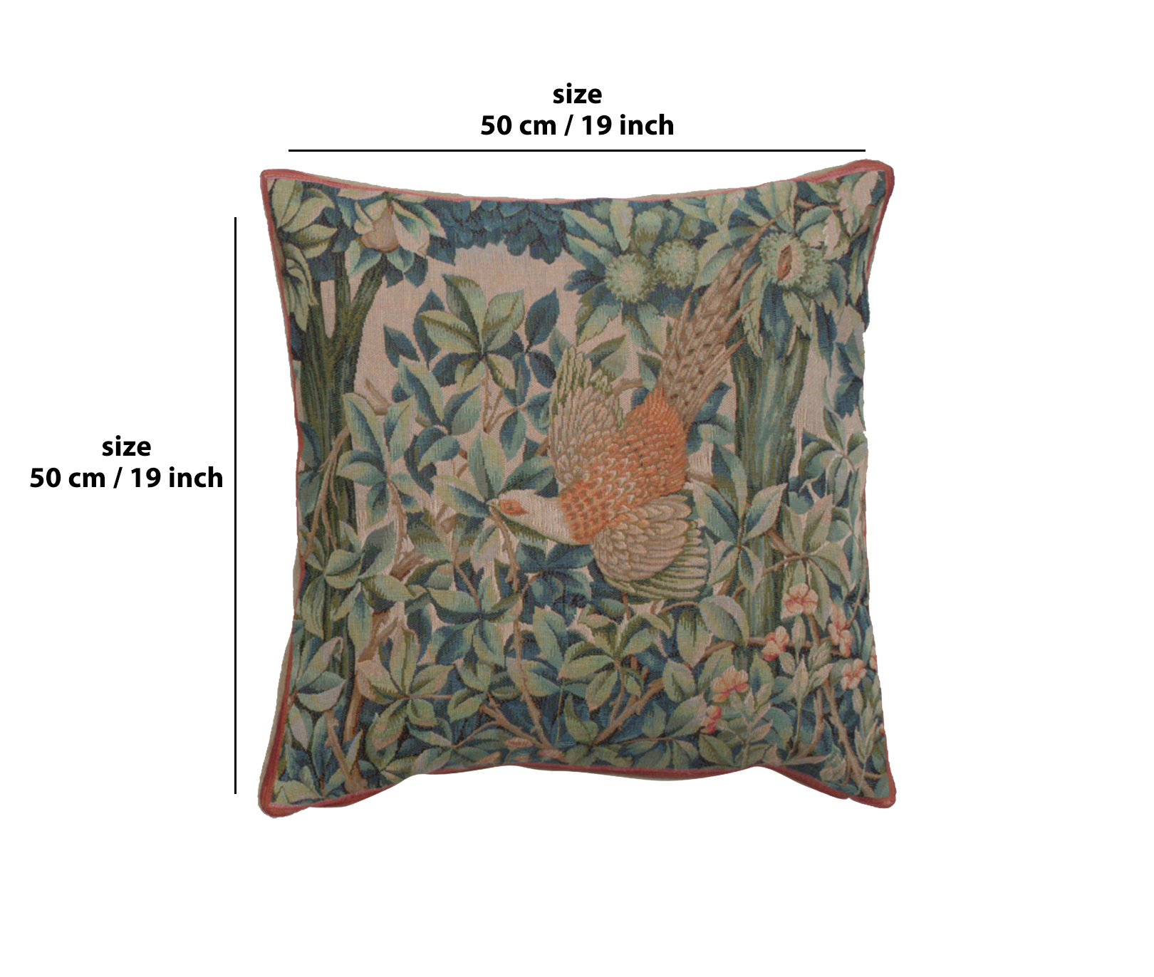 Pheasant in a Forest French Tapestry Pillow Cover 19x19 inch Cotton Jacquard Woven Cushion Cover