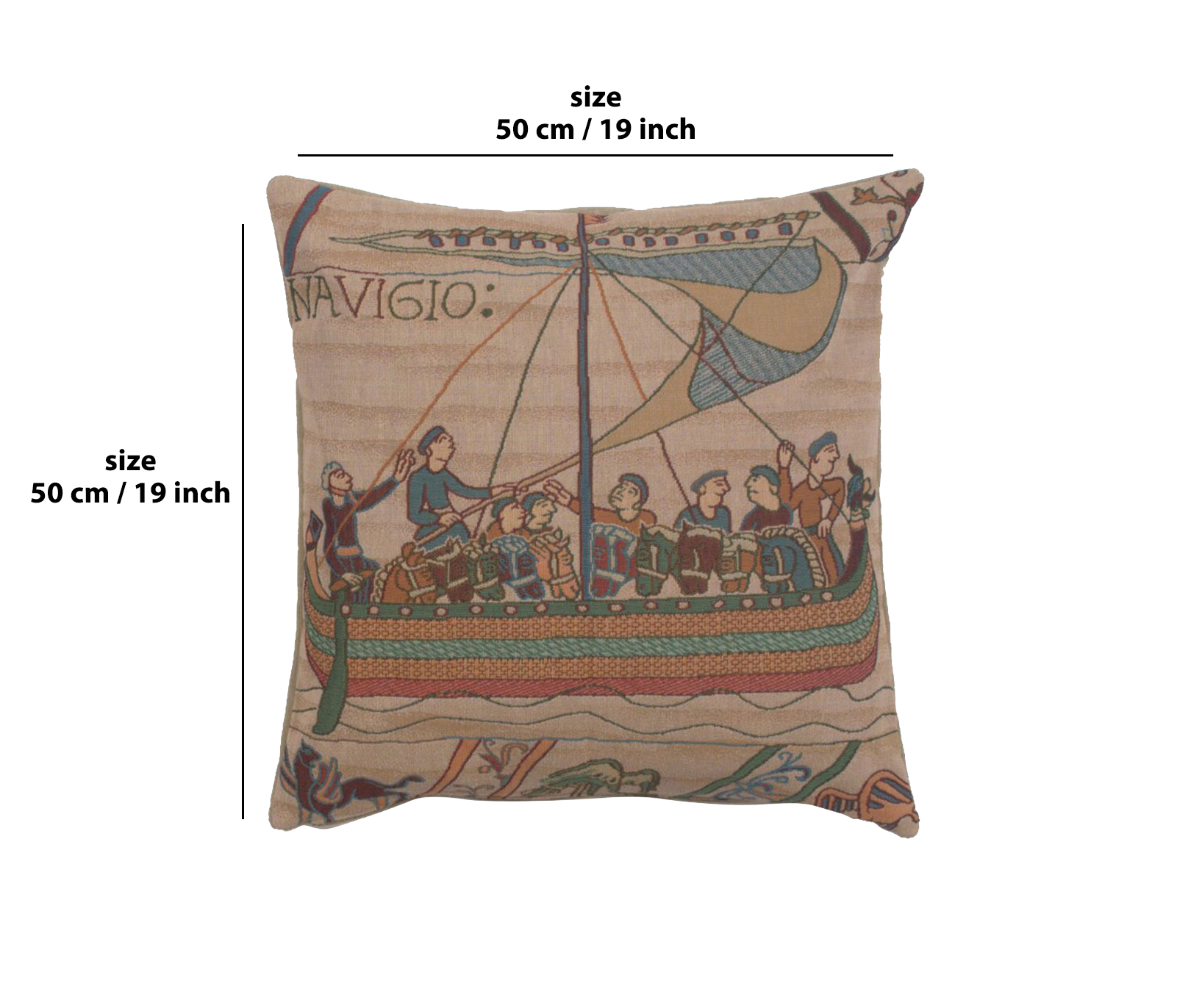 Bayeux The Boat Large Tapestry Pillow Cover 19x19 Inch Cotton Jacquard Woven Cushion Cover