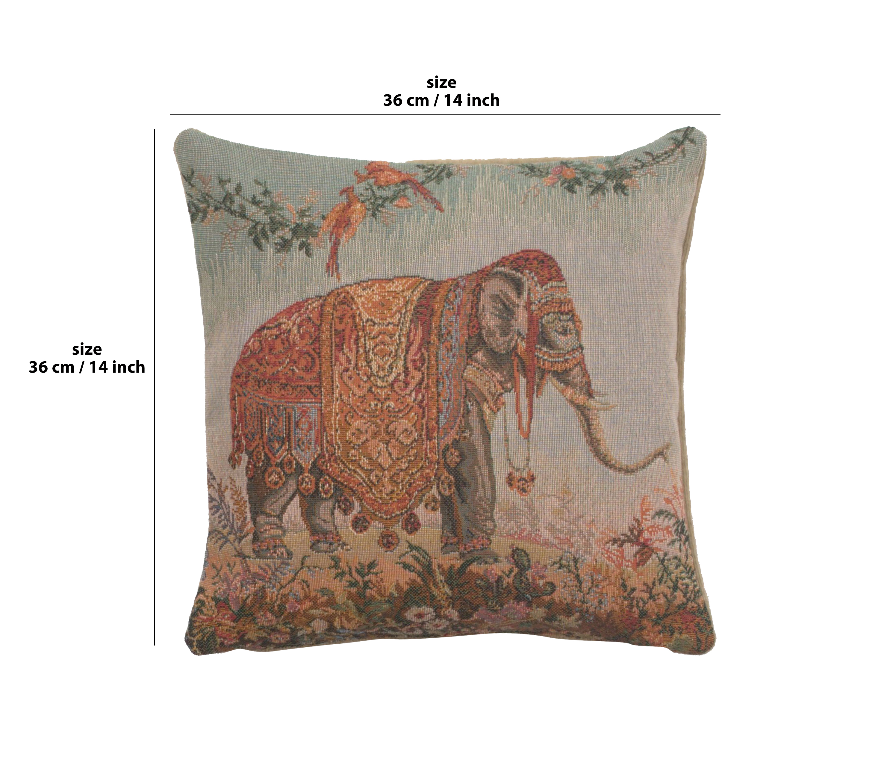 Jean Baptiste Huet Elephant I Small Tapestry Pillow Cover 14x14 Inch Cotton Jacquard Woven Cushion Cover