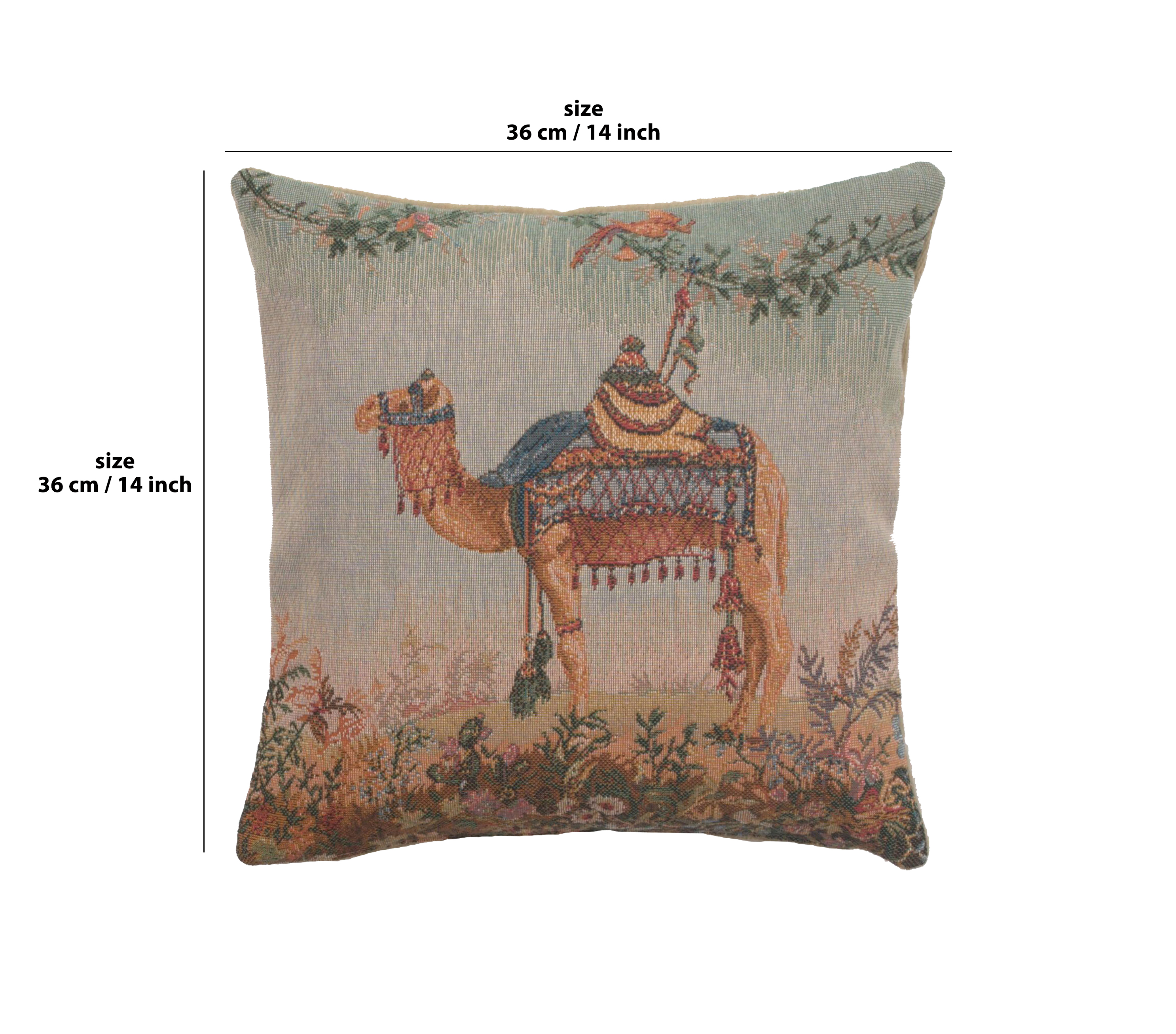 Jean Baptiste Huet Camel Small Tapestry Pillow Cover 14x14 Inch Cotton Jacquard Woven Cushion Cover