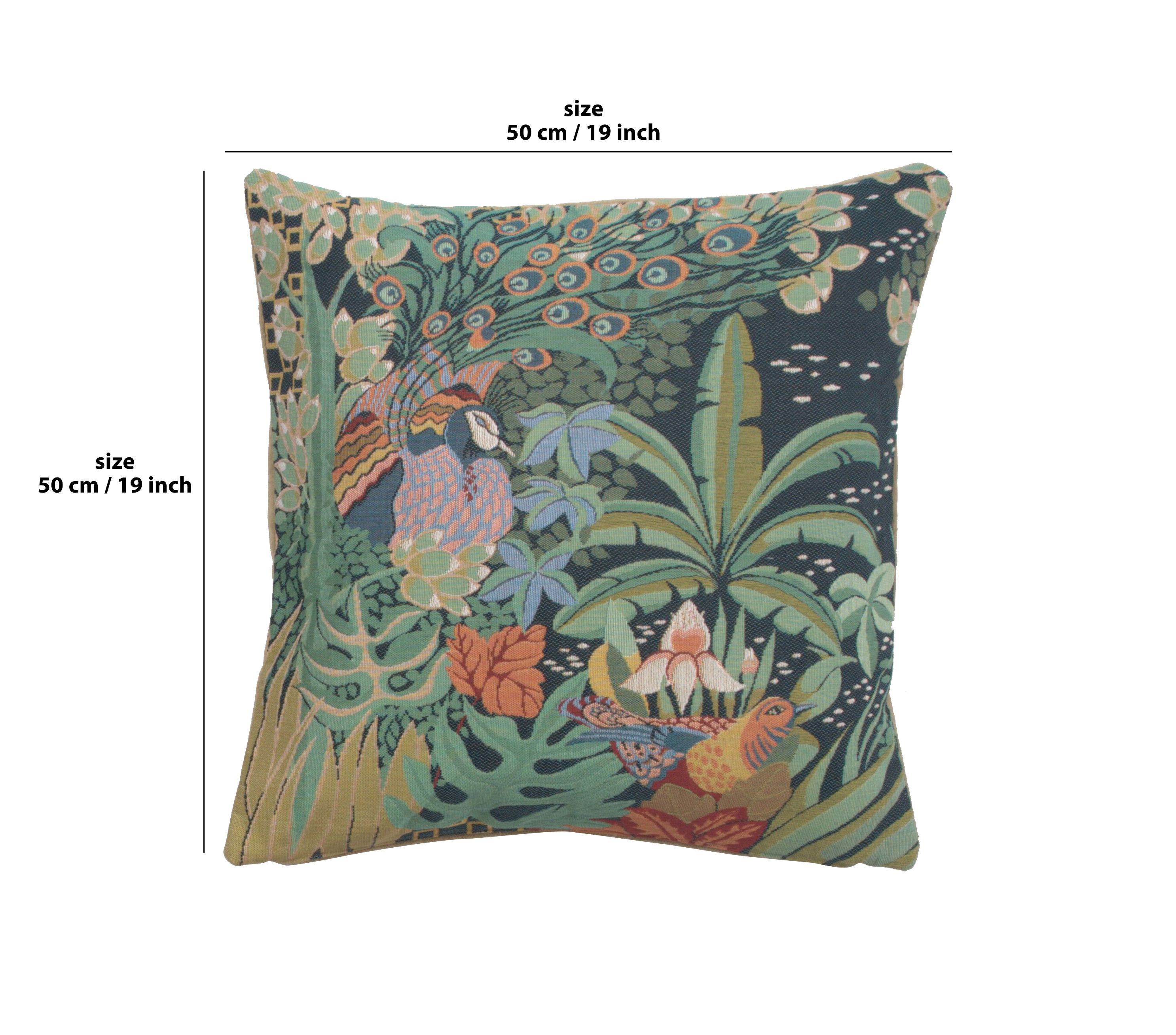 Anne Leurent Jungle and Two Birds Tapestry Pillow Cover 19x19 Inch Cotton Jacquard Woven Cushion Cover