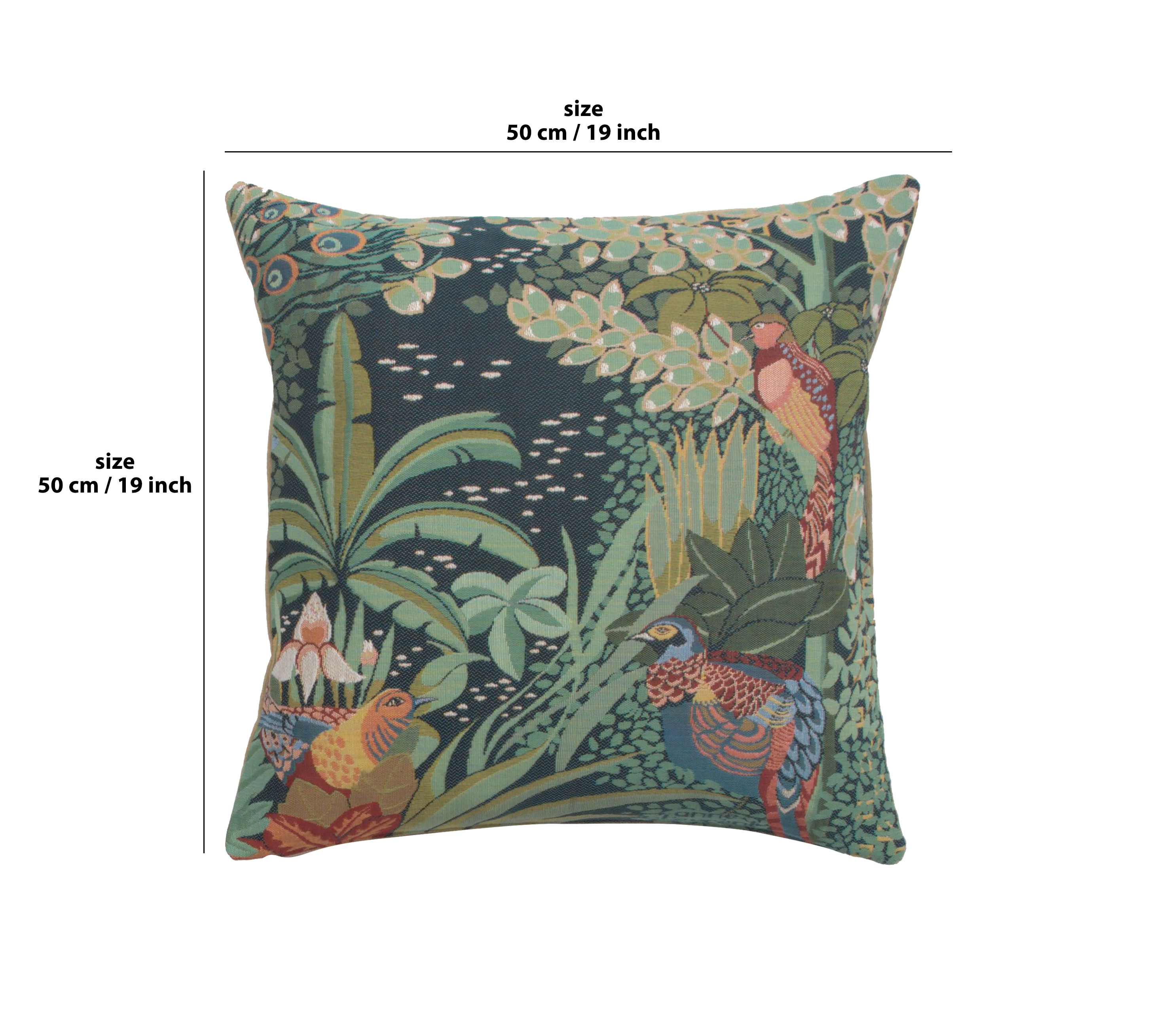 Anne Leurent Jungle and Three Birds Tapestry Pillow Cover 19x19 Inch Cotton Jacquard Woven Cushion Cover