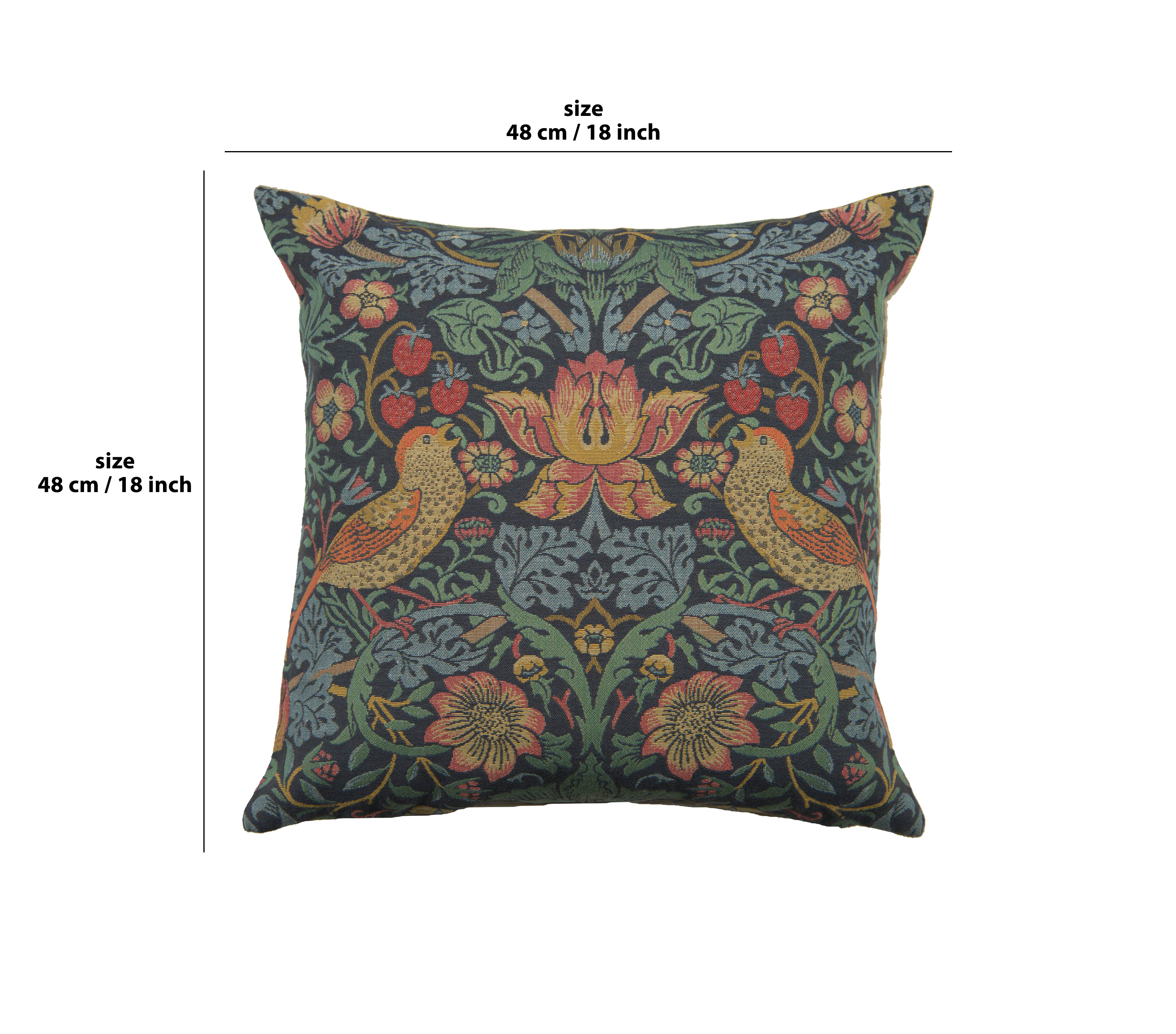 Blue Strawberry Thief Belgian Tapestry Pillow Cover 18x18 inch 100% Cotton Belgian Jacquard Woven Cushion Cover