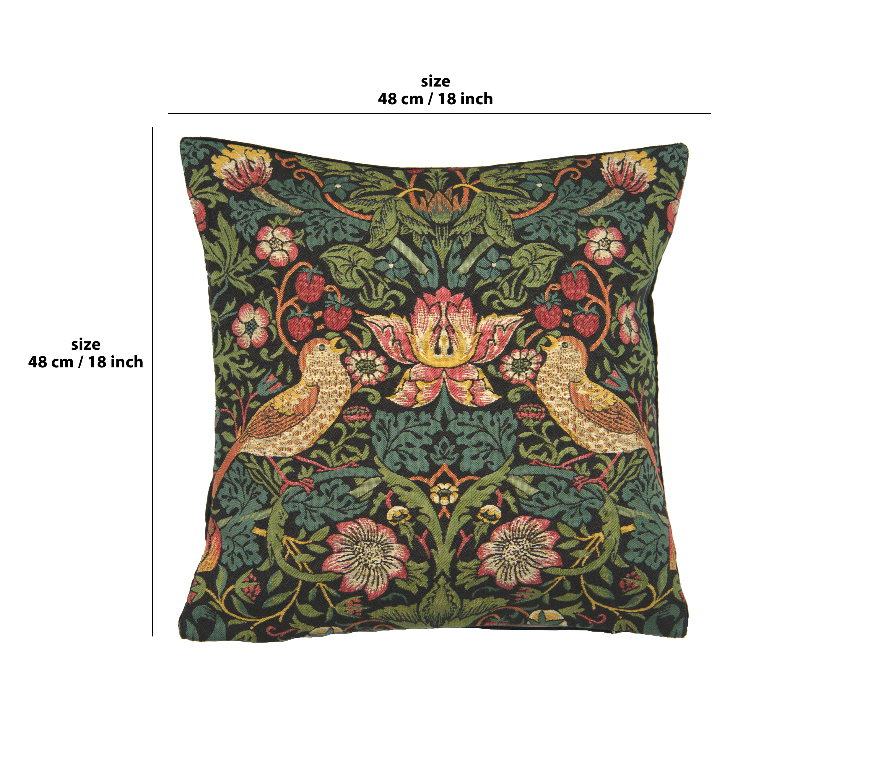 Black Strawberry Thief Belgian Tapestry Pillow Cover 18x18 inch 100% Cotton Belgian Jacquard Woven Cushion Cover