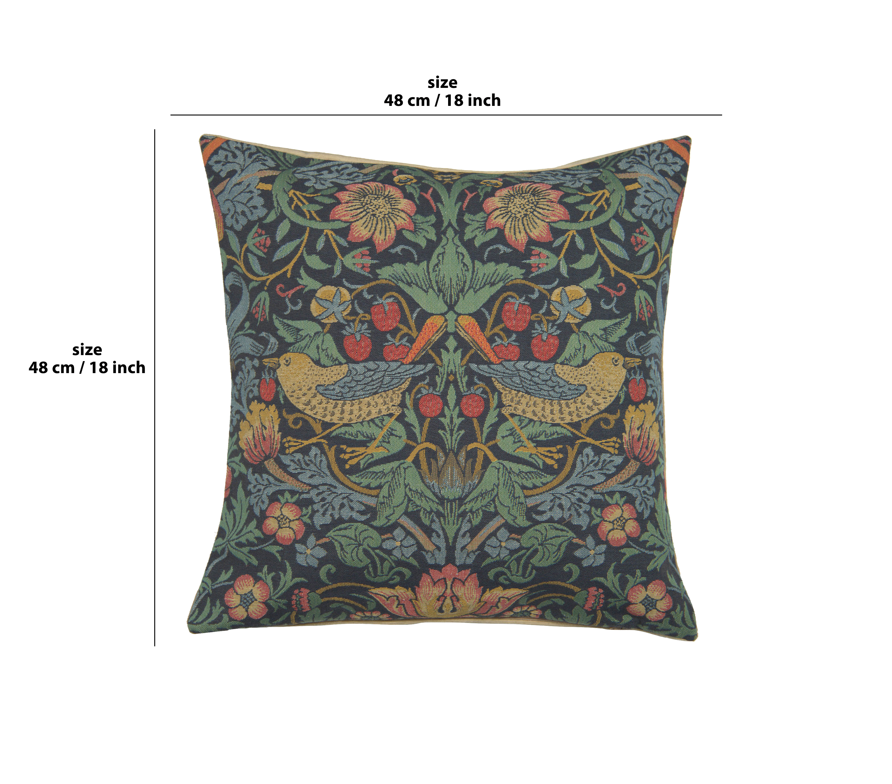 Blue Strawberry Belgian Tapestry Pillow Cover 18x18 inch 100% Cotton Belgian Jacquard Woven Cushion Cover