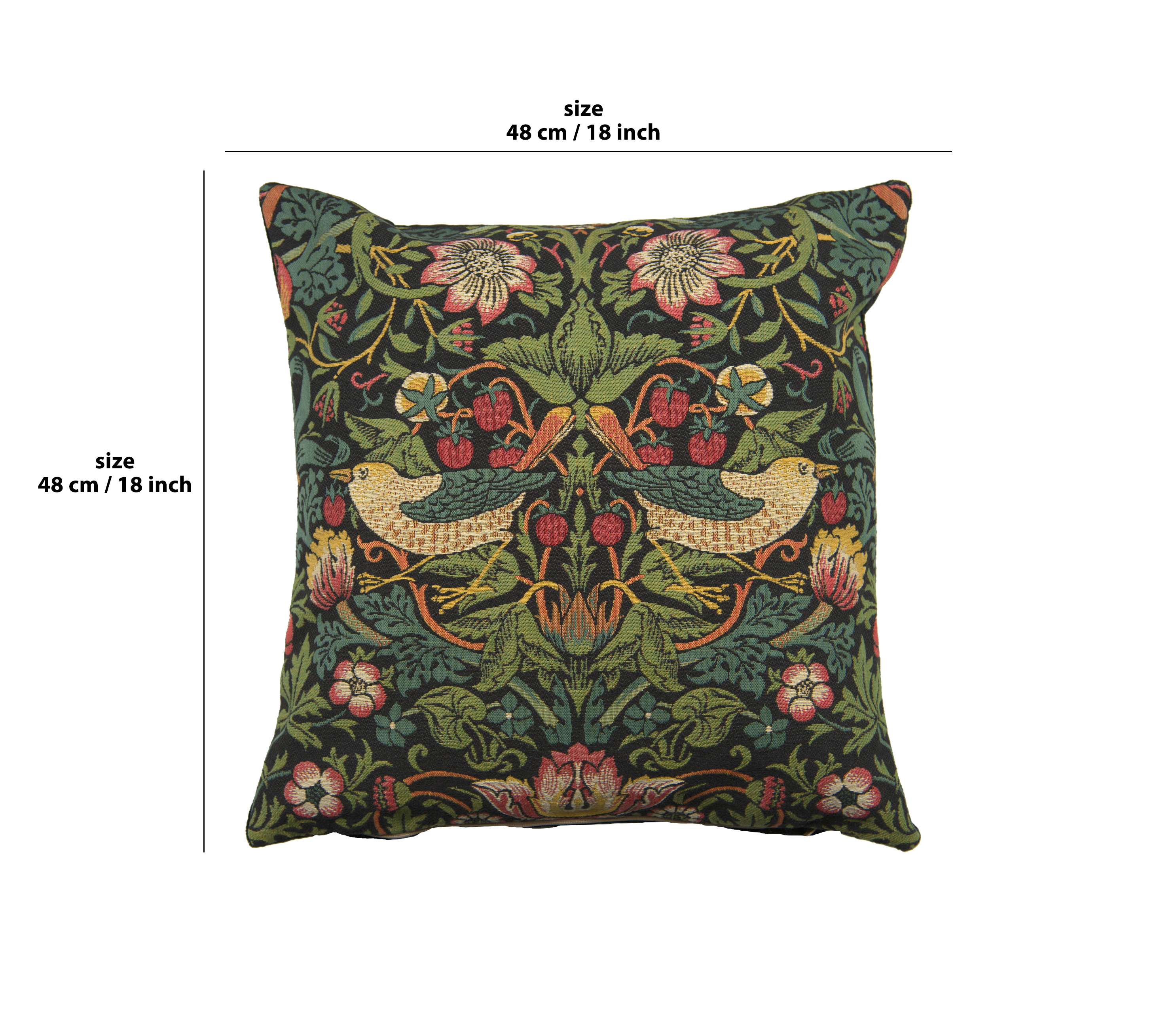 Black Strawberry Belgian Tapestry Pillow Cover 18x18 inch 100% Cotton Belgian Jacquard Woven Cushion Cover