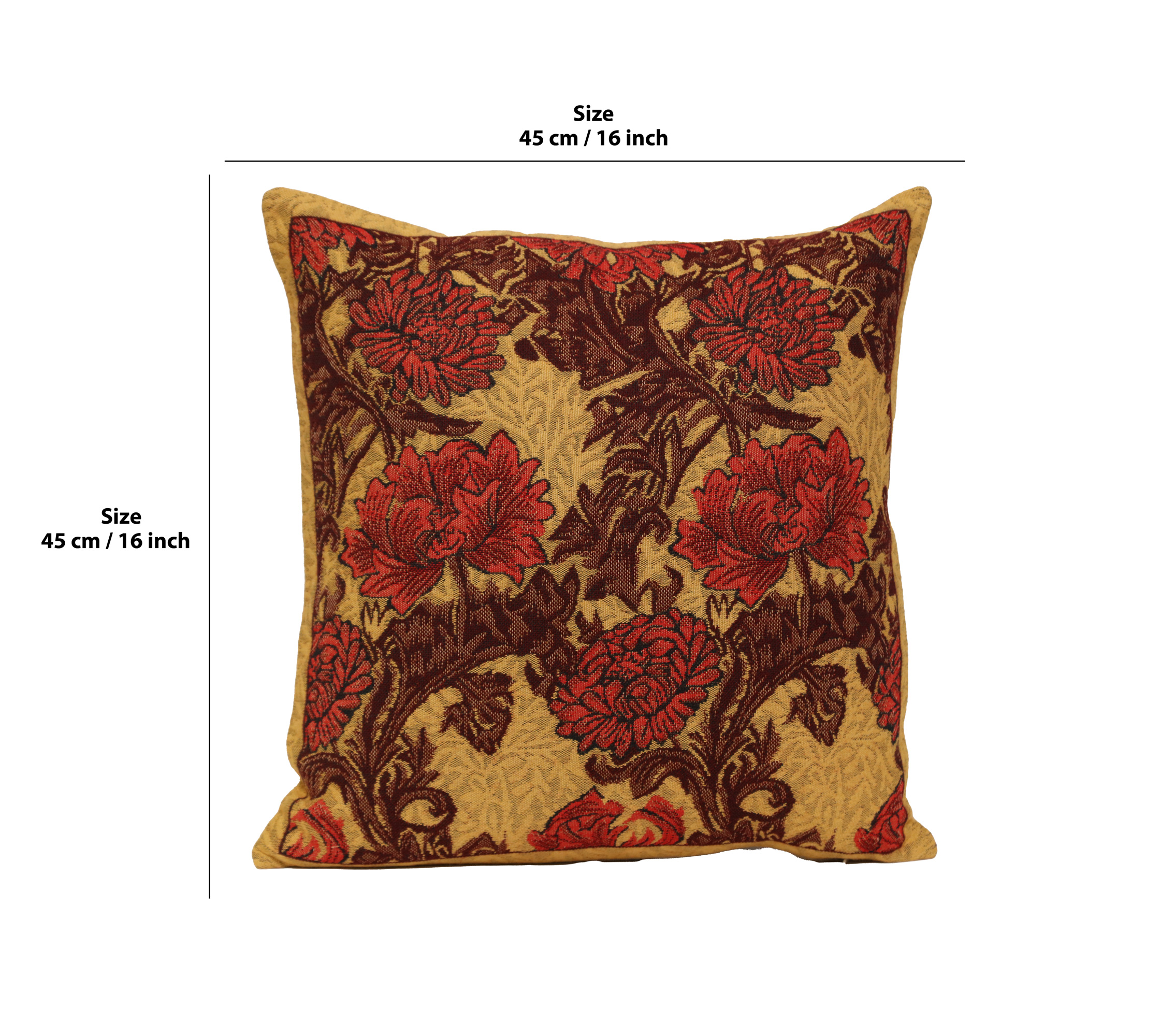 Floral Chrysanthemum Bordo Tapestry Pillow Cover 16x16 Inch Cotton Jacquard Woven Cushion Cover