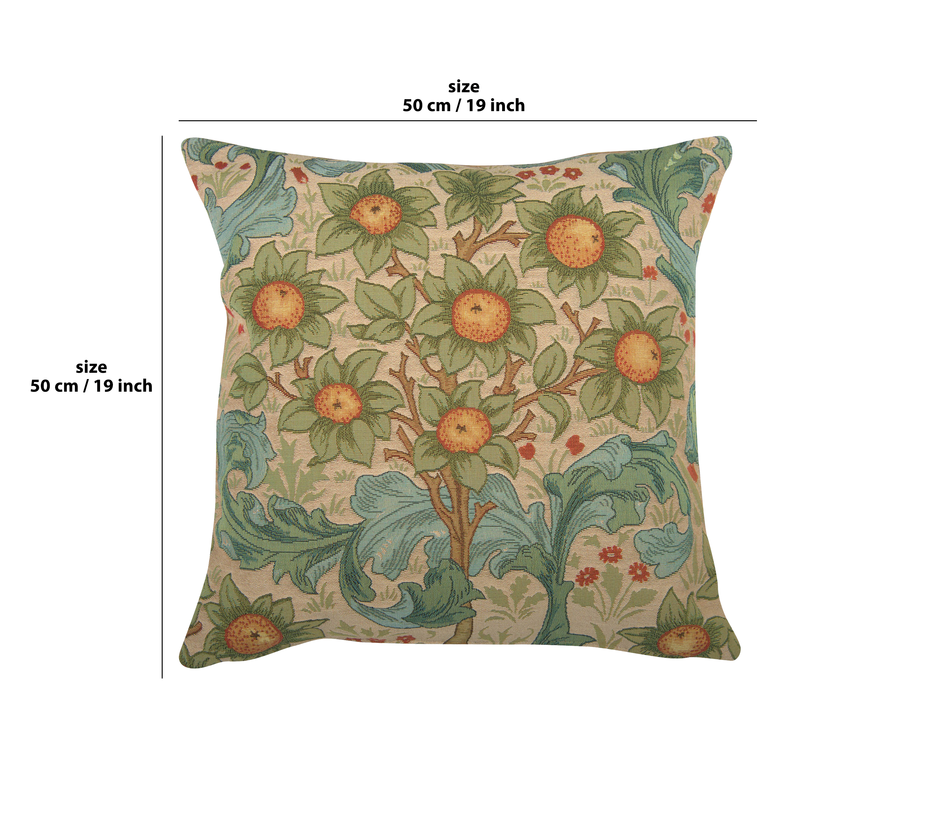 Orange Tree with Arabesques Light French Tapestry Pillow Cover 19x19 inch Jacquard Woven Cushion Cover