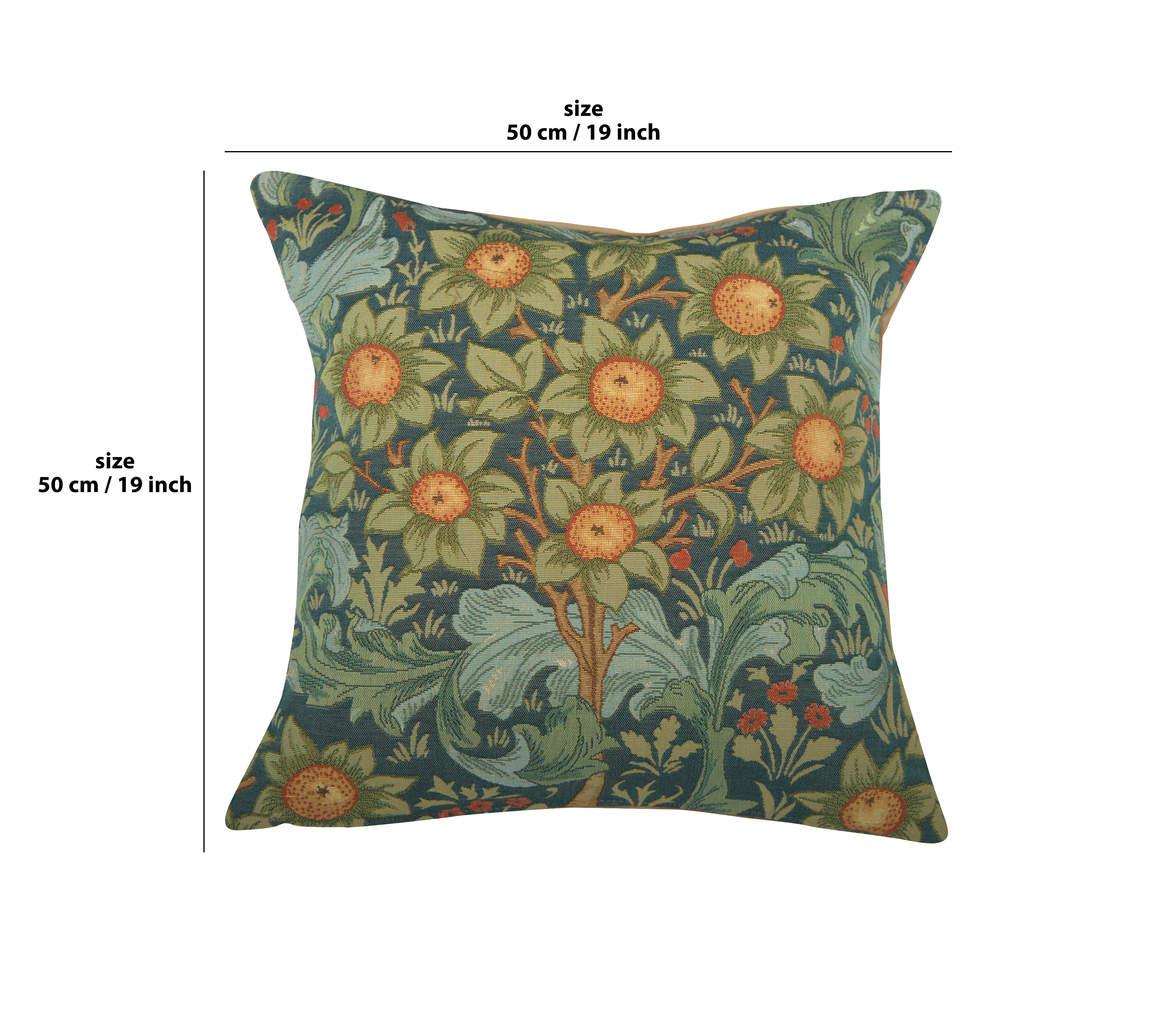 Orange Tree with Arabesques Blue French Tapestry Pillow Cover 19x19 inch Jacquard Woven Cushion Cover