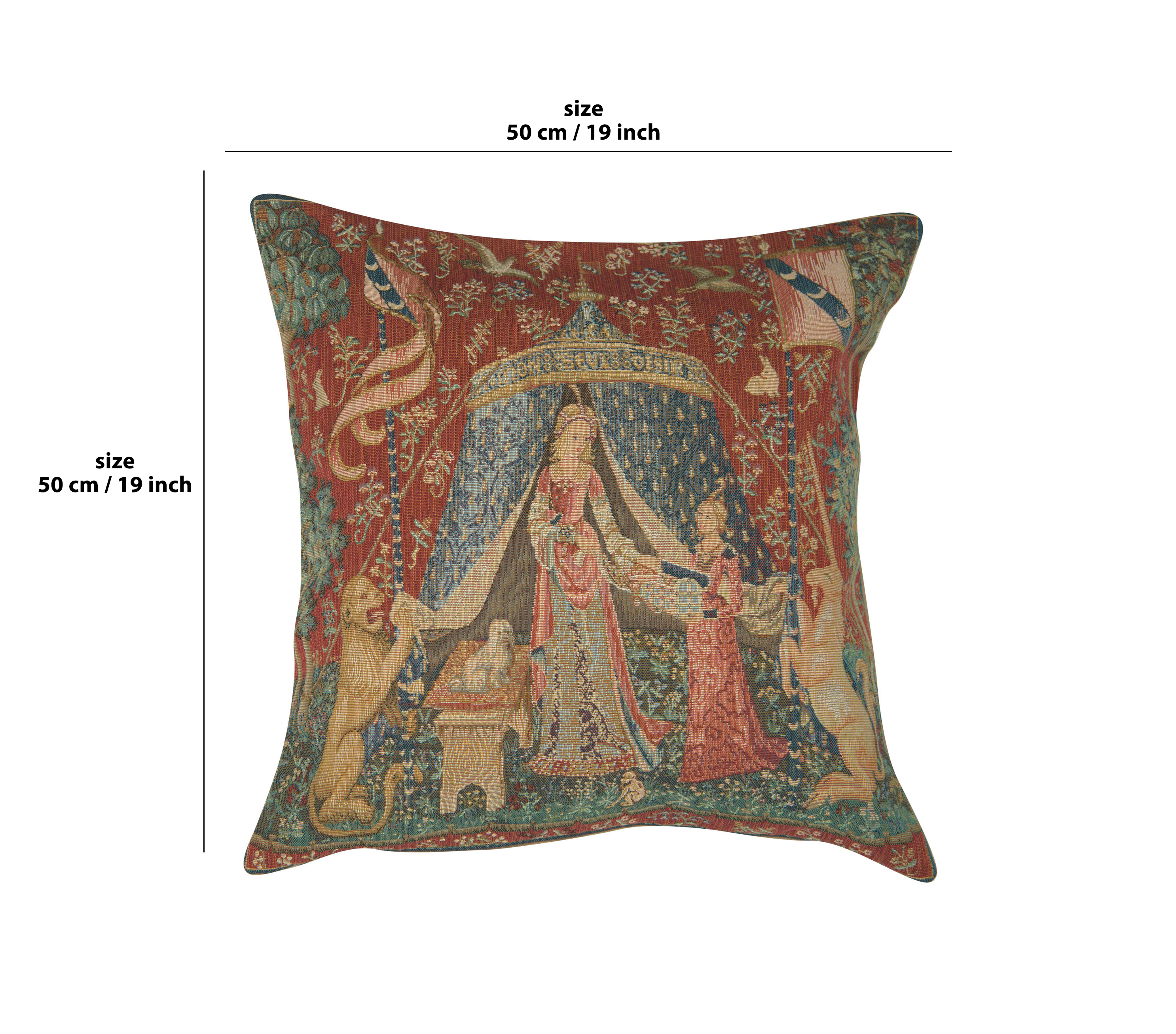 Medieval A Mon Seul Desir Large Tapestry Pillow Cover 19x19 Inch Cotton Jacquard Woven Cushion Cover